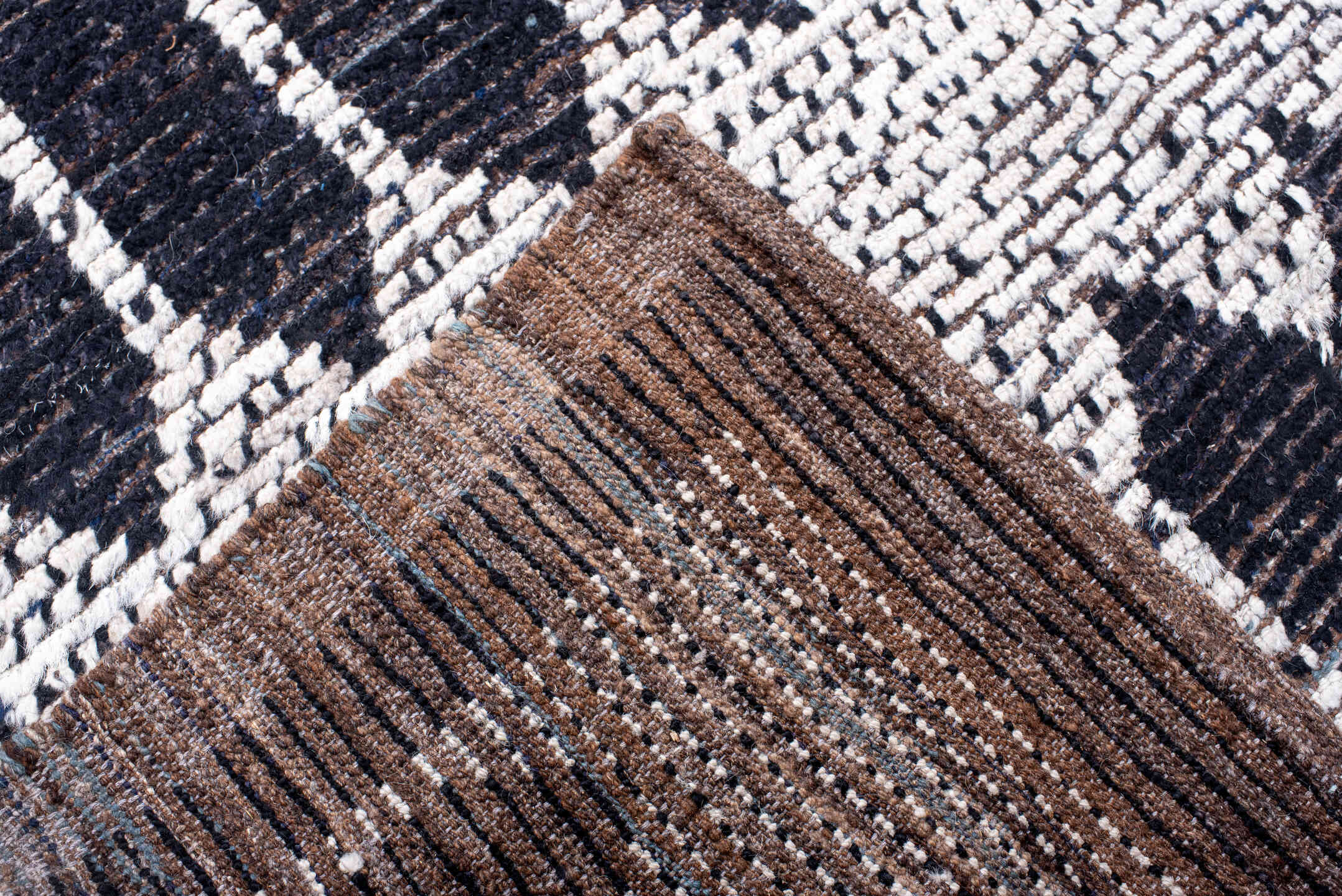 12' x 15' one-of-a-kind handmade vintage Tulu oversize rug. Color palette: ivory, charcoal, taupe, brown, gray, black, beige