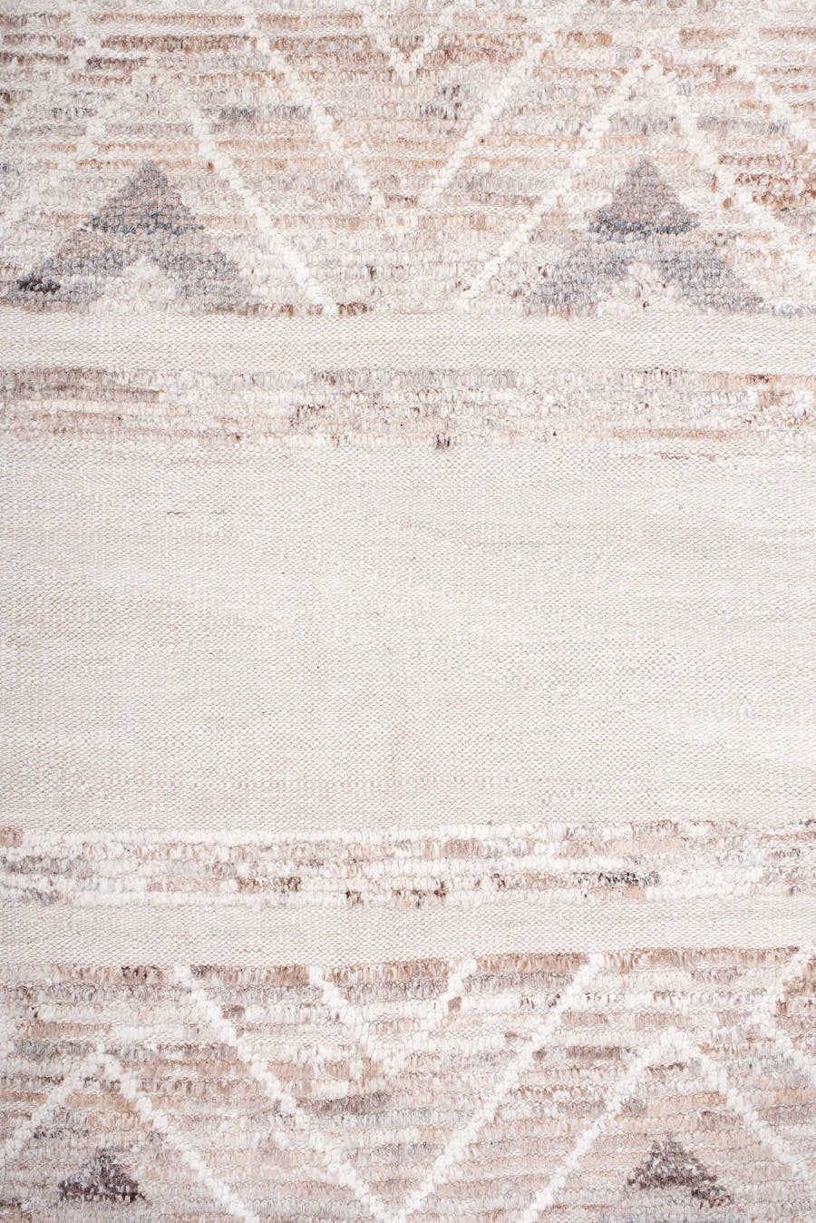 8' x 12' one-of-a-kind handmade vintage Tulu large size rug. Color palette: ivory, cream, taupe, light gray, beige, gray
