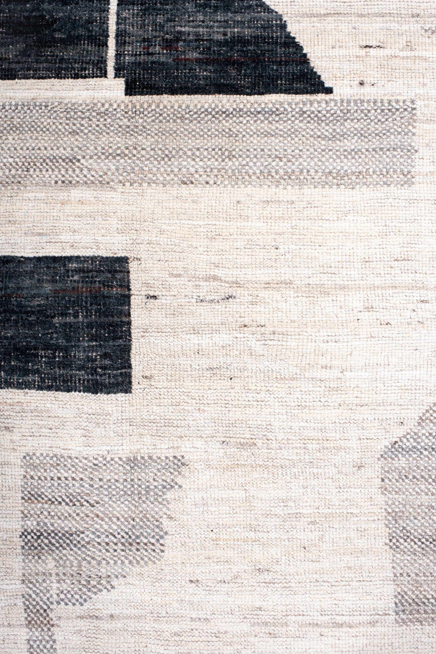 13' x 17' one-of-a-kind handmade vintage Tulu oversize rug. Color palette: ivory, charcoal, light gray, taupe, gray, black