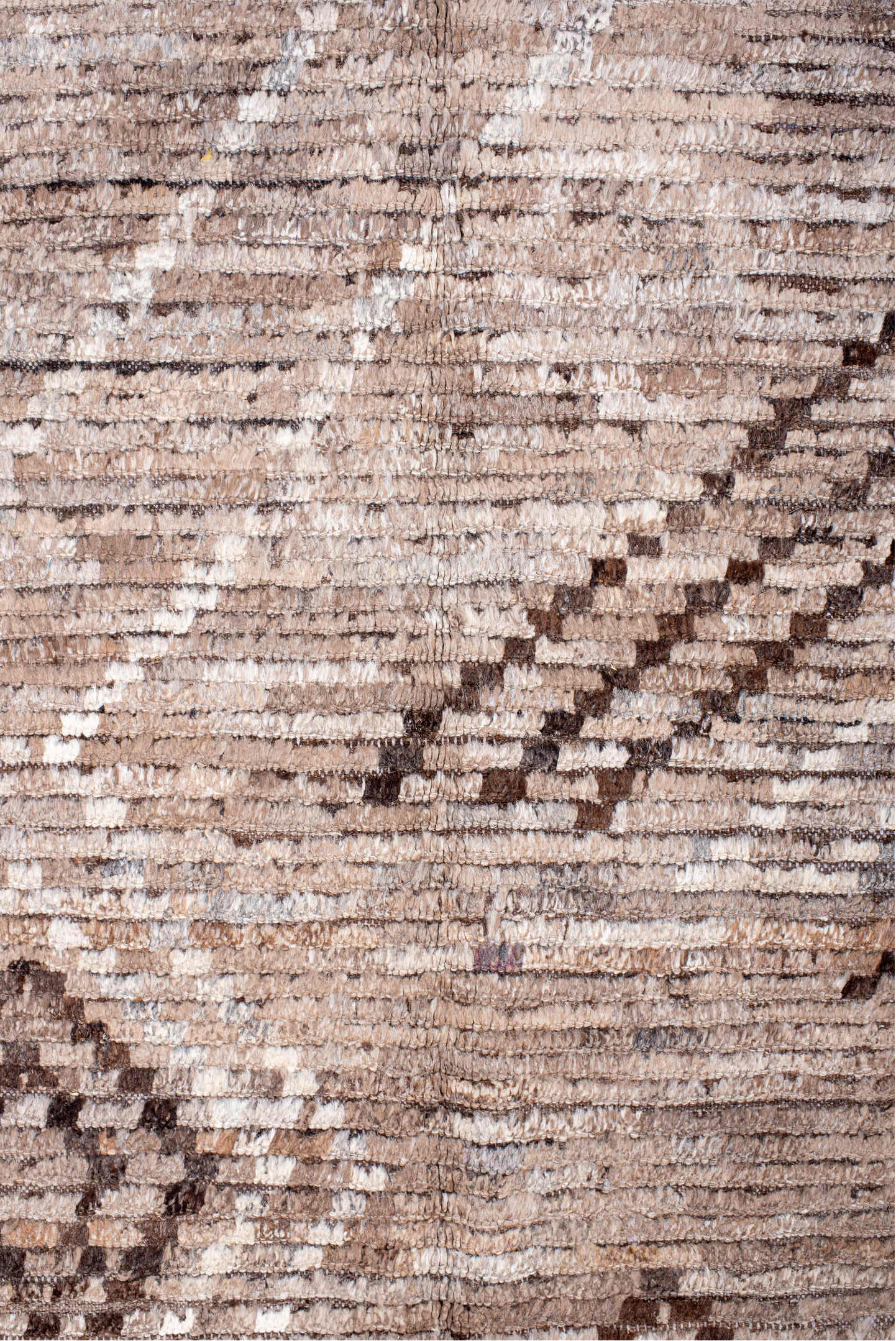 9' x 12' one-of-a-kind handmade vintage Tulu large size rug. Color palette: taupe, ivory, brown, camel, beige, gray