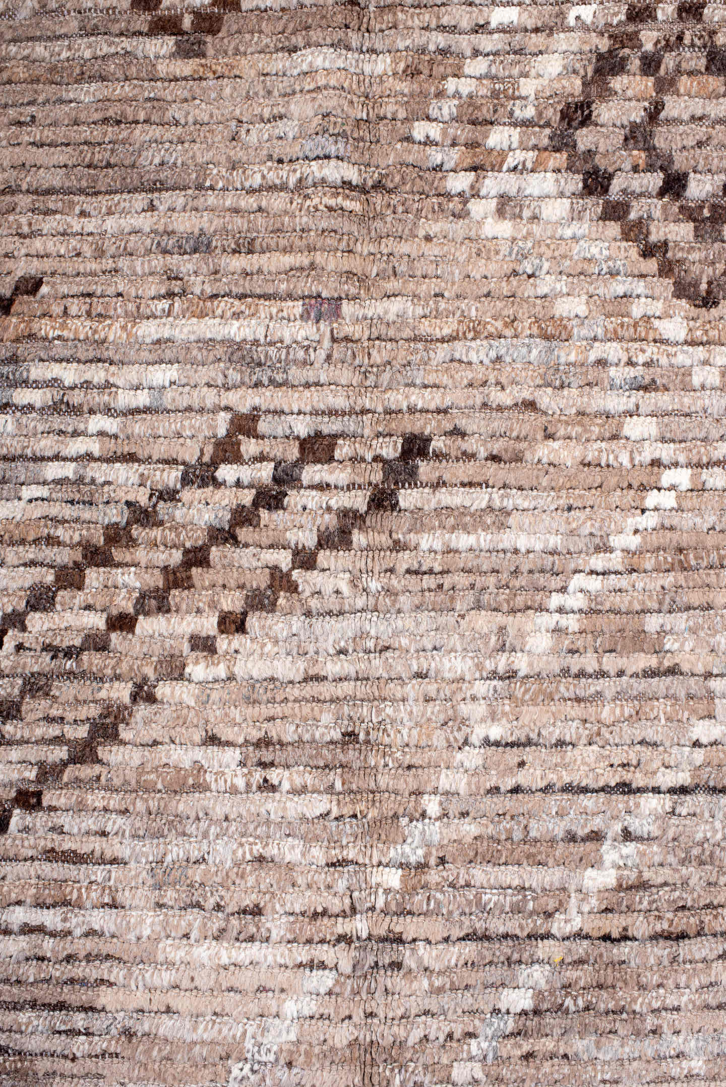 9' x 12' one-of-a-kind handmade vintage Tulu large size rug. Color palette: taupe, ivory, brown, camel, beige, gray