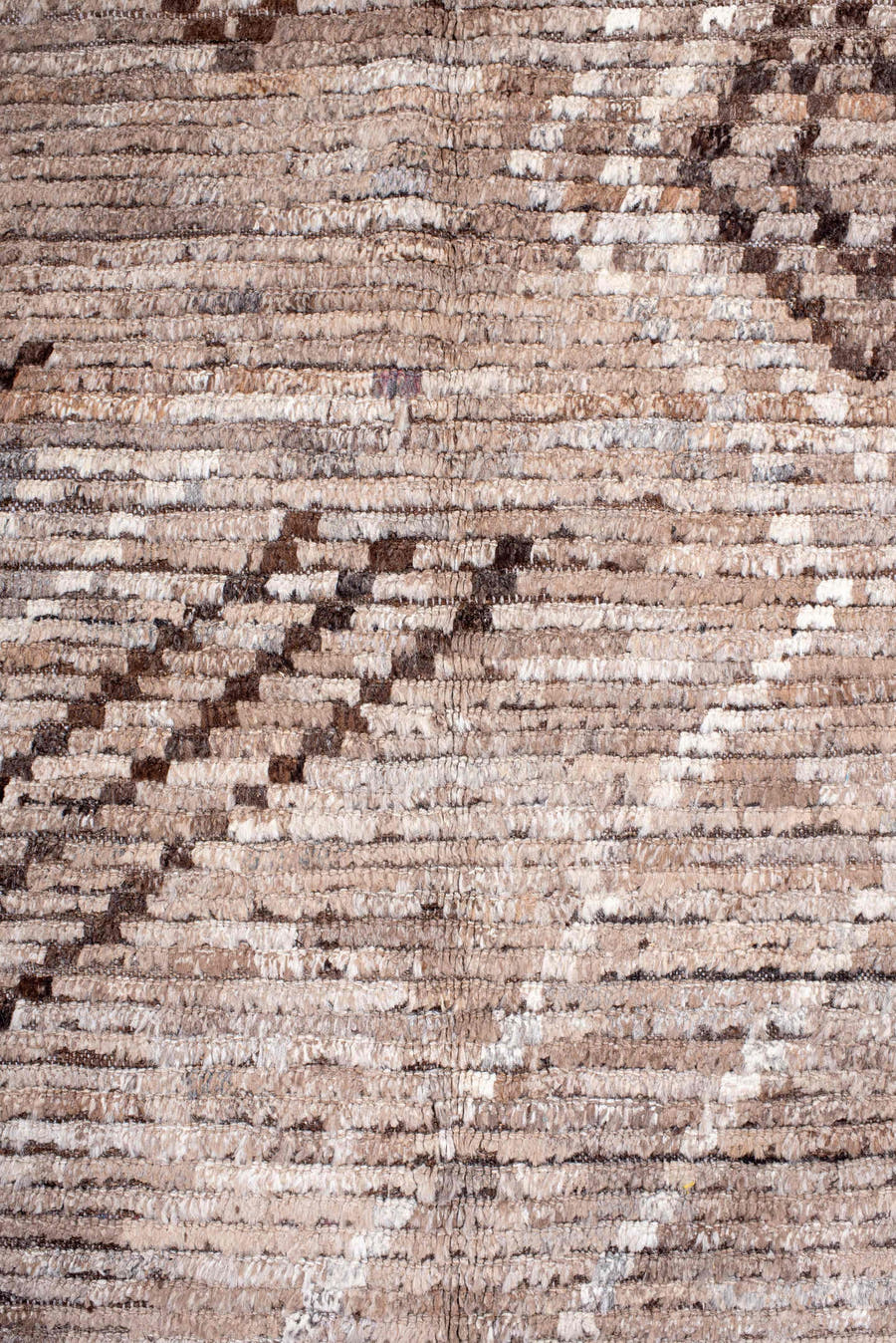 9' x 12' one-of-a-kind handmade vintage Tulu large size rug. Color palette: taupe, ivory, brown, camel, beige, gray