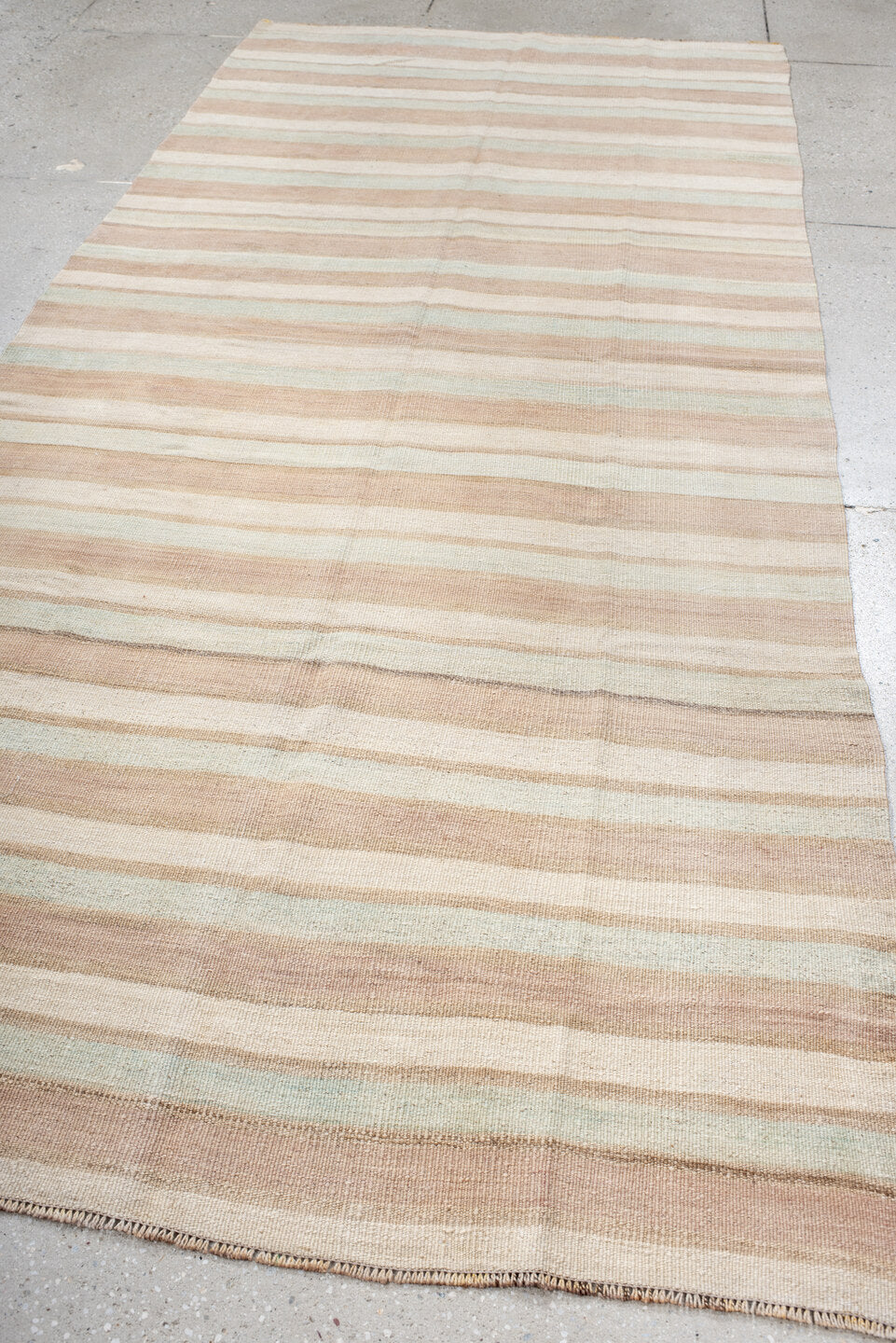 4' x 10' one-of-a-kind handmade vintage Kilim runner rug. Color palette: ivory, blush, beige, taupe, pink, gray