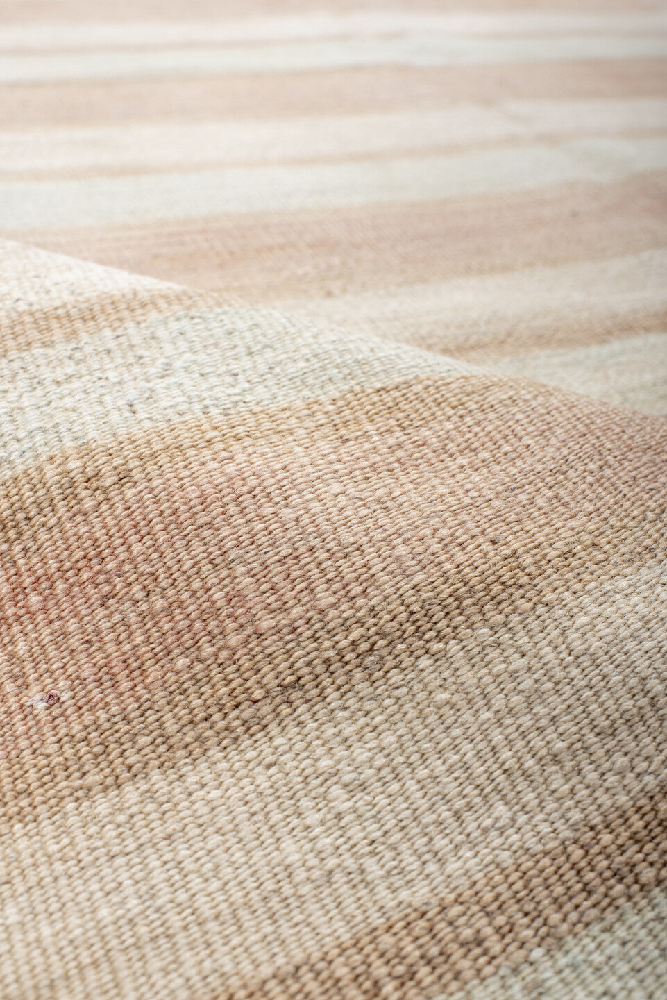 4' x 10' one-of-a-kind handmade vintage Kilim runner rug. Color palette: ivory, blush, beige, taupe, pink, gray