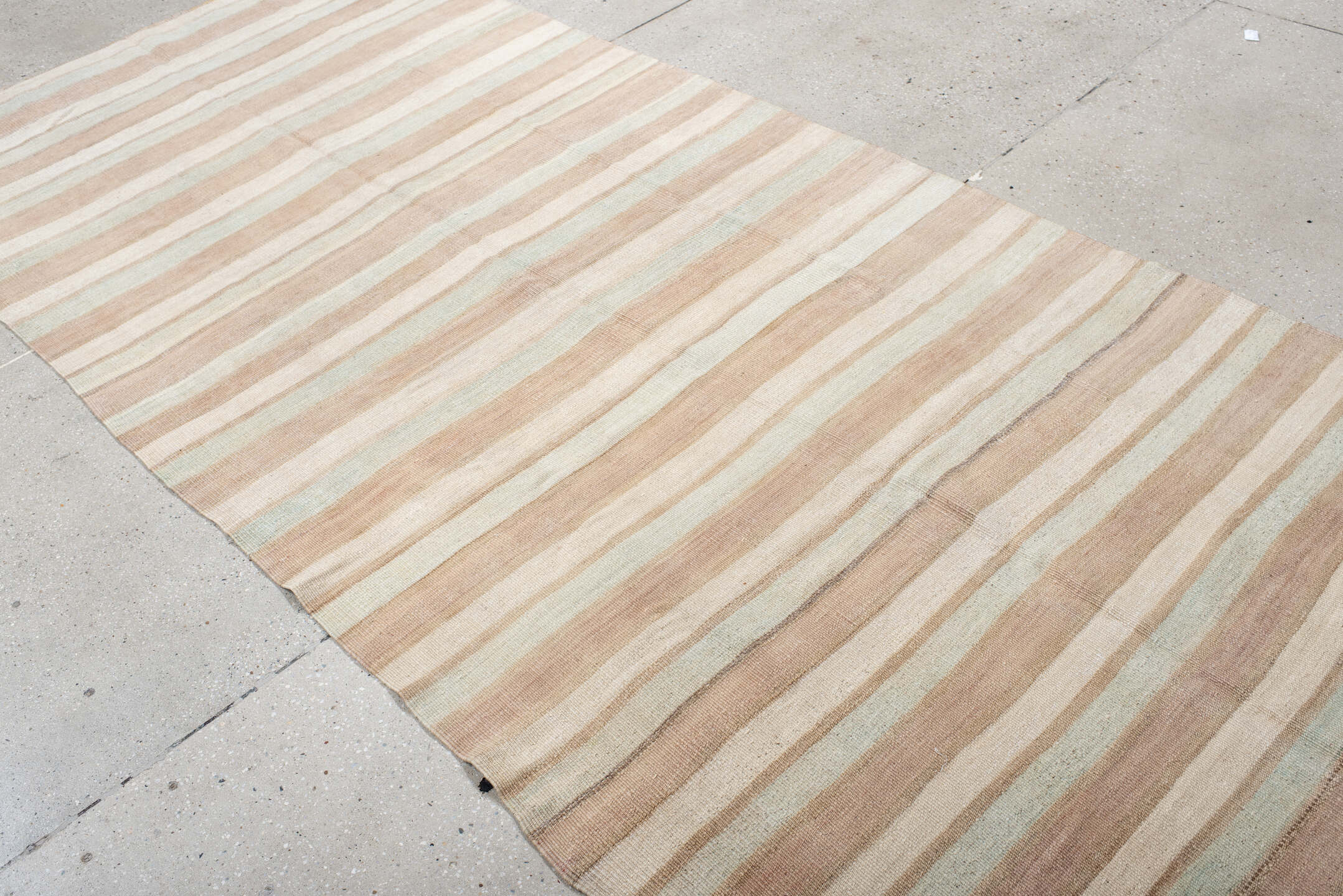 4' x 10' one-of-a-kind handmade vintage Kilim runner rug. Color palette: ivory, blush, beige, taupe, pink, gray