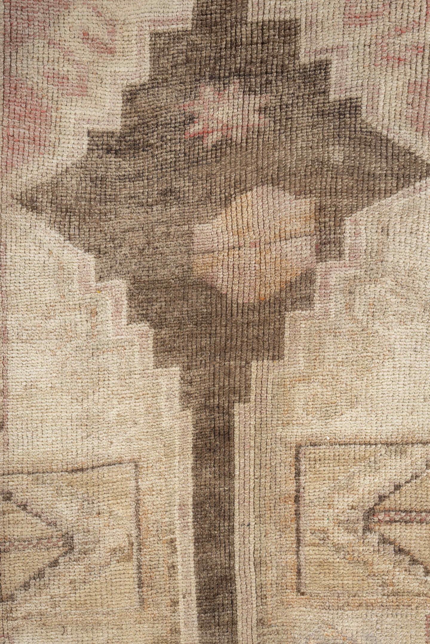 7' x 10' one-of-a-kind handmade vintage Kars large size rug. Color palette: ivory, taupe, blush, brown, sand, rose, beige