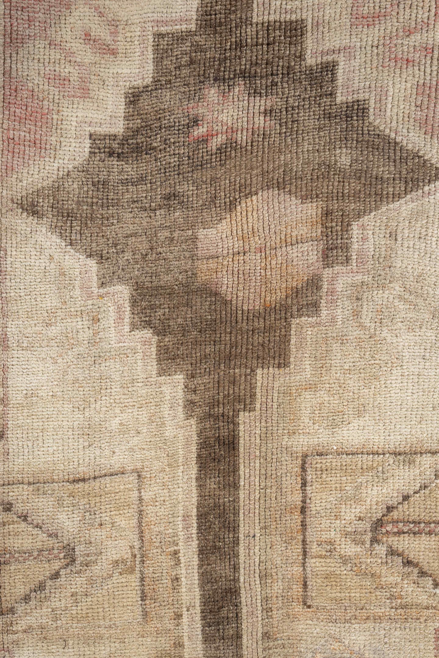 7' x 10' one-of-a-kind handmade vintage Kars large size rug. Color palette: ivory, taupe, blush, brown, sand, rose, beige