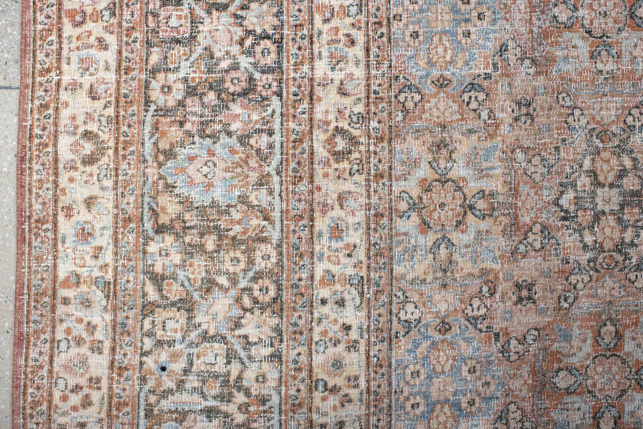 10' x 13' one-of-a-kind handmade vintage Khorassan large size rug. Color palette: light gray, off-white, gray, pink, brown