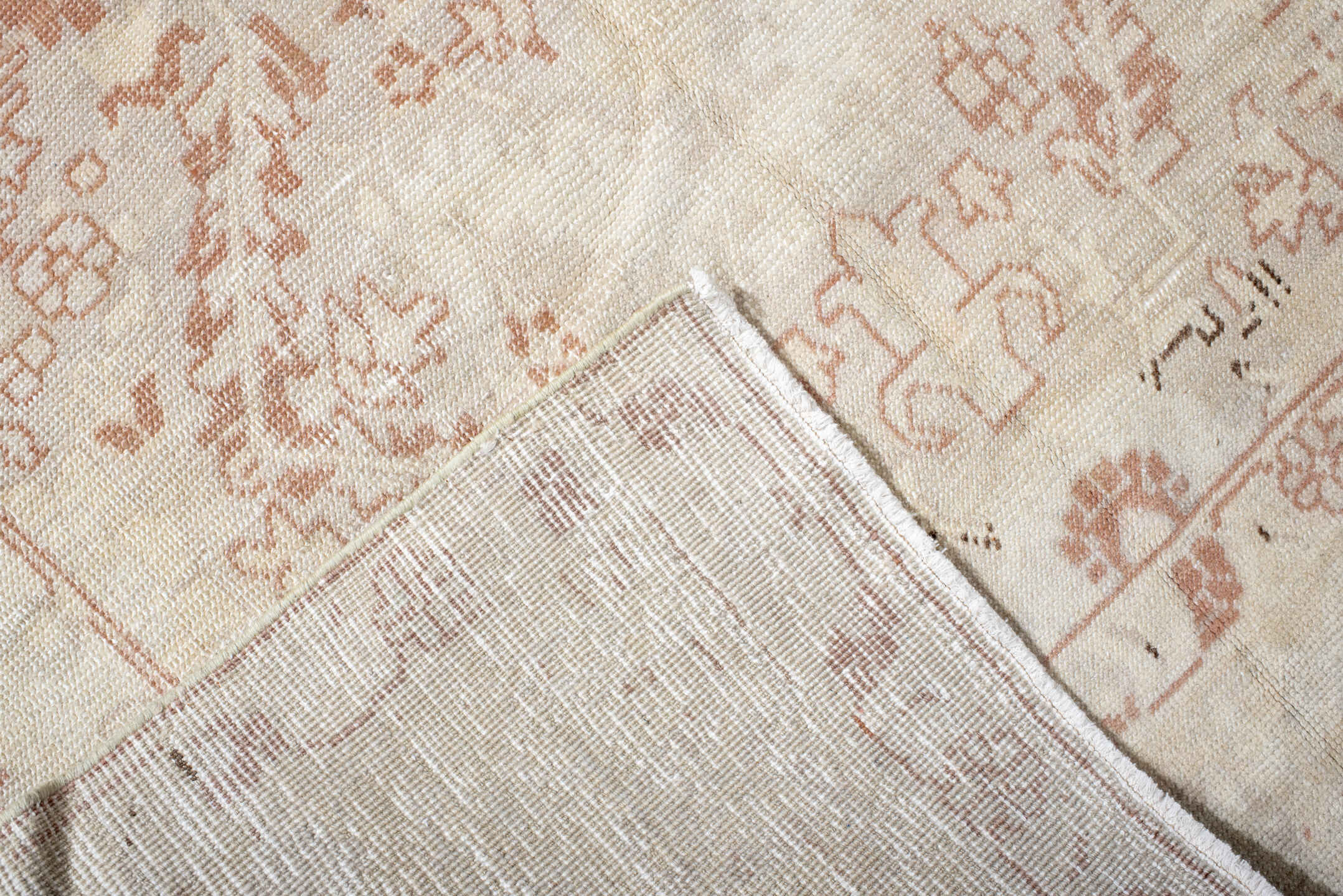 4' x 6' one-of-a-kind handmade vintage Anatol small size rug. Color palette: brown, gainsboro, gray, light gray, linen