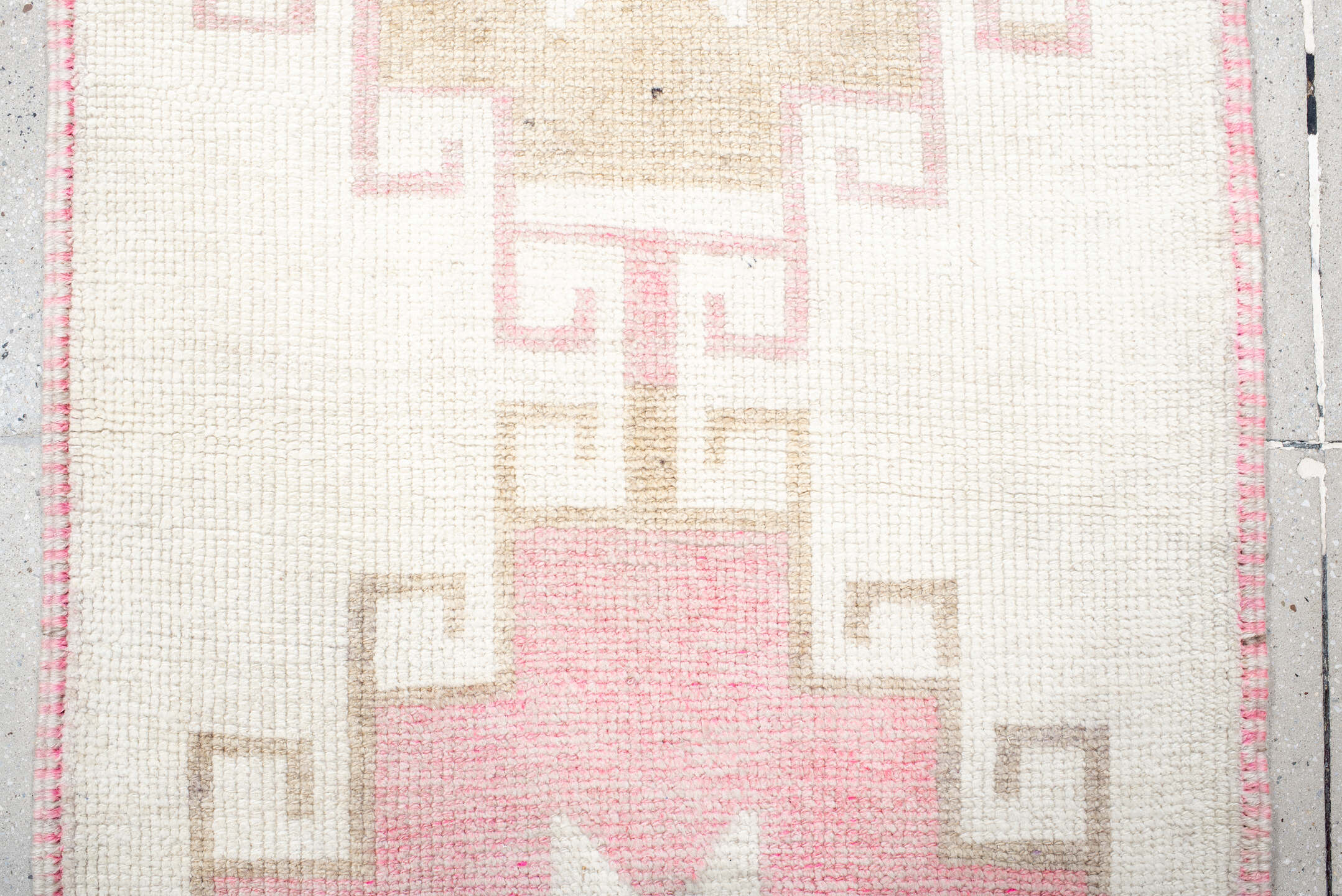 3' x 11' one-of-a-kind handmade vintage Kars runner rug. Color palette: antiquewhite, gray, light gray, linen, off-white