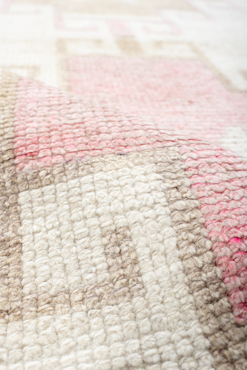 3' x 11' one-of-a-kind handmade vintage Kars runner rug. Color palette: antiquewhite, gray, light gray, linen, off-white