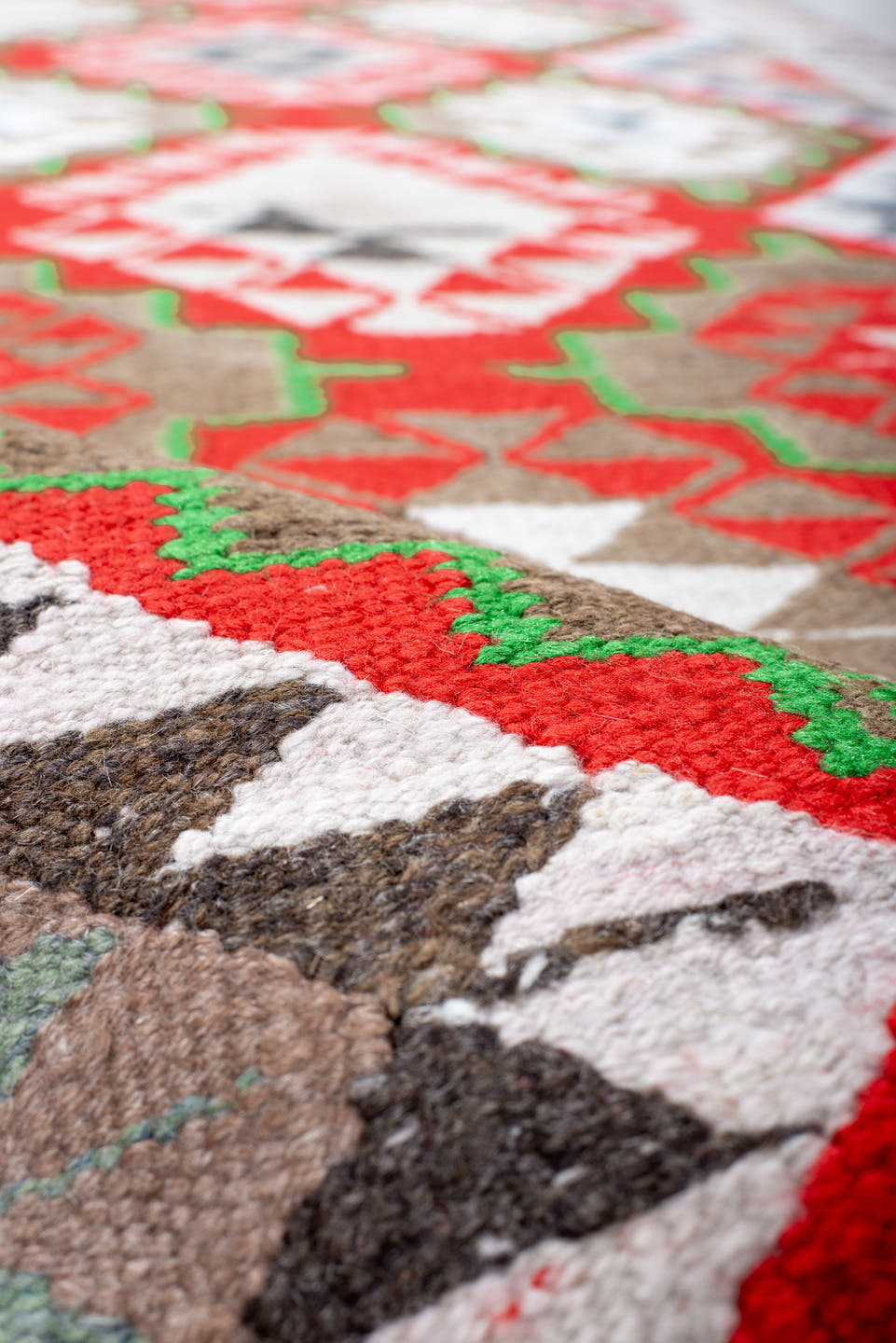3' x 13' one-of-a-kind handmade vintage Kilim runner rug. Color palette: ivory, red, taupe, green, gray, sky_blue, beige
