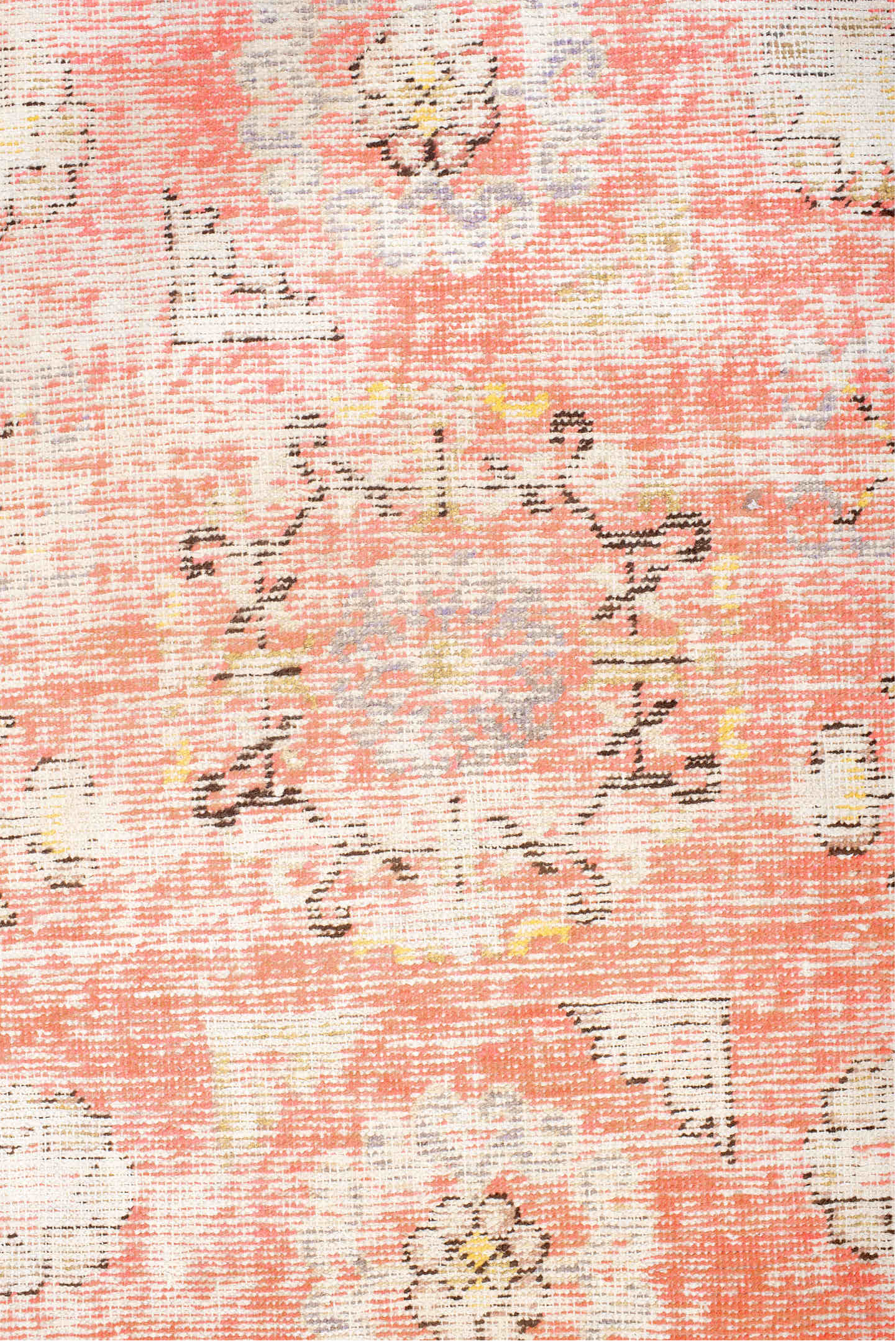3' x 7' one-of-a-kind handmade antique Khotan rug. Color palette: ivory, coral, peach, taupe, brown, gold, charcoal