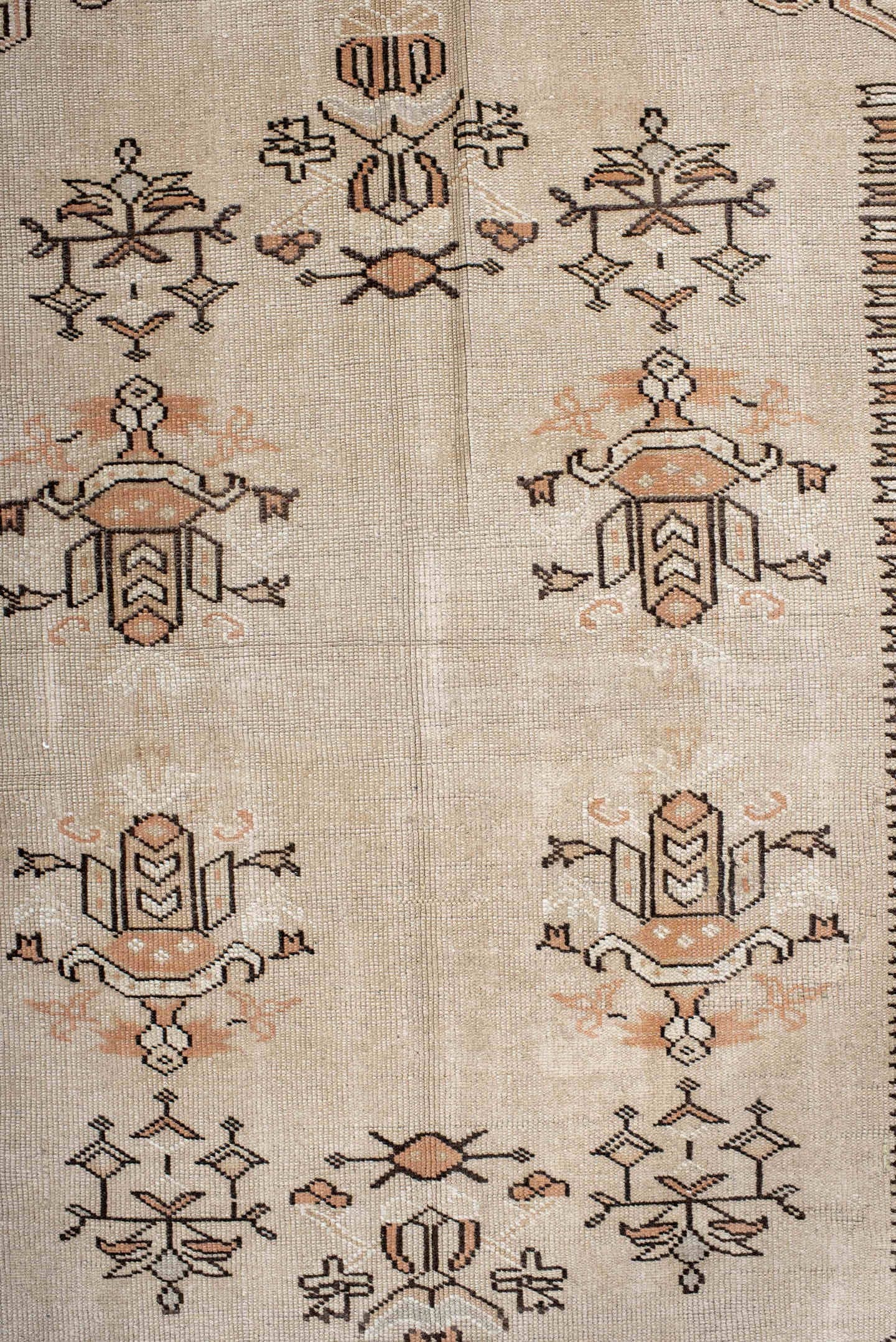 4' x 7' one-of-a-kind handmade antique Anatolian rug. Color palette: ivory, taupe, charcoal, blush, cream, pewter, beige