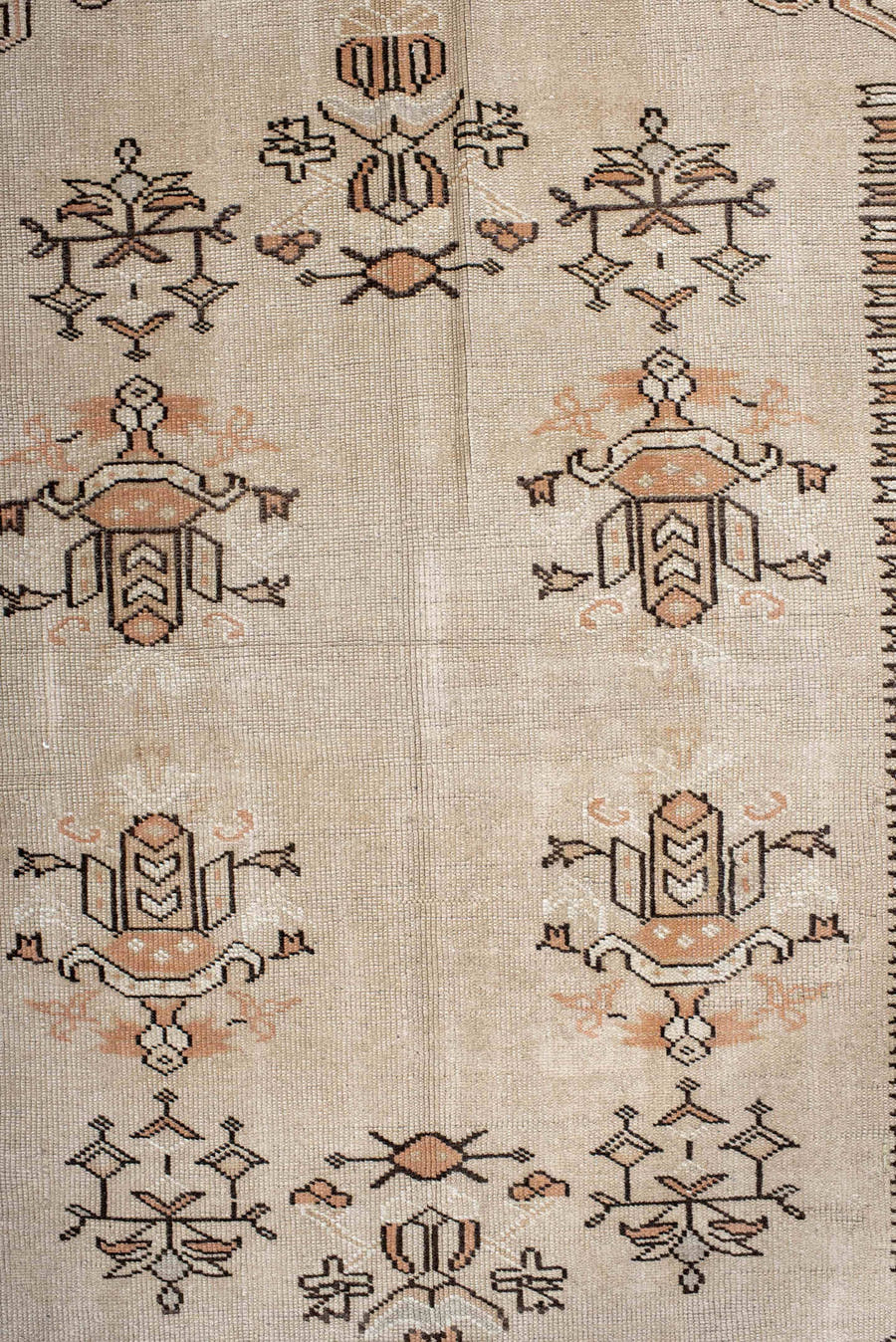 4' x 7' one-of-a-kind handmade antique Anatolian rug. Color palette: ivory, taupe, charcoal, blush, cream, pewter, beige