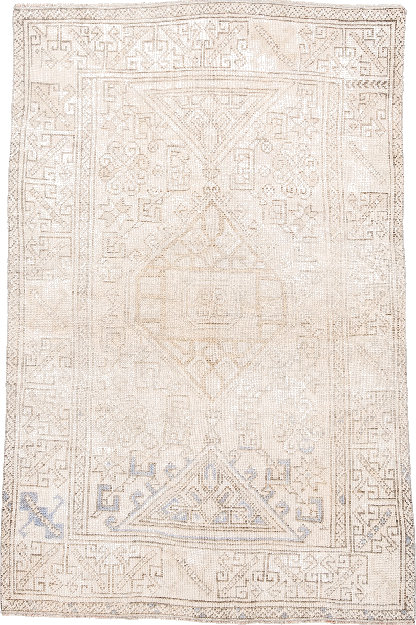 3' x 6' one-of-a-kind handmade vintage Anatolian small size rug. Color palette: dark gray, floral white, gainsboro, gray