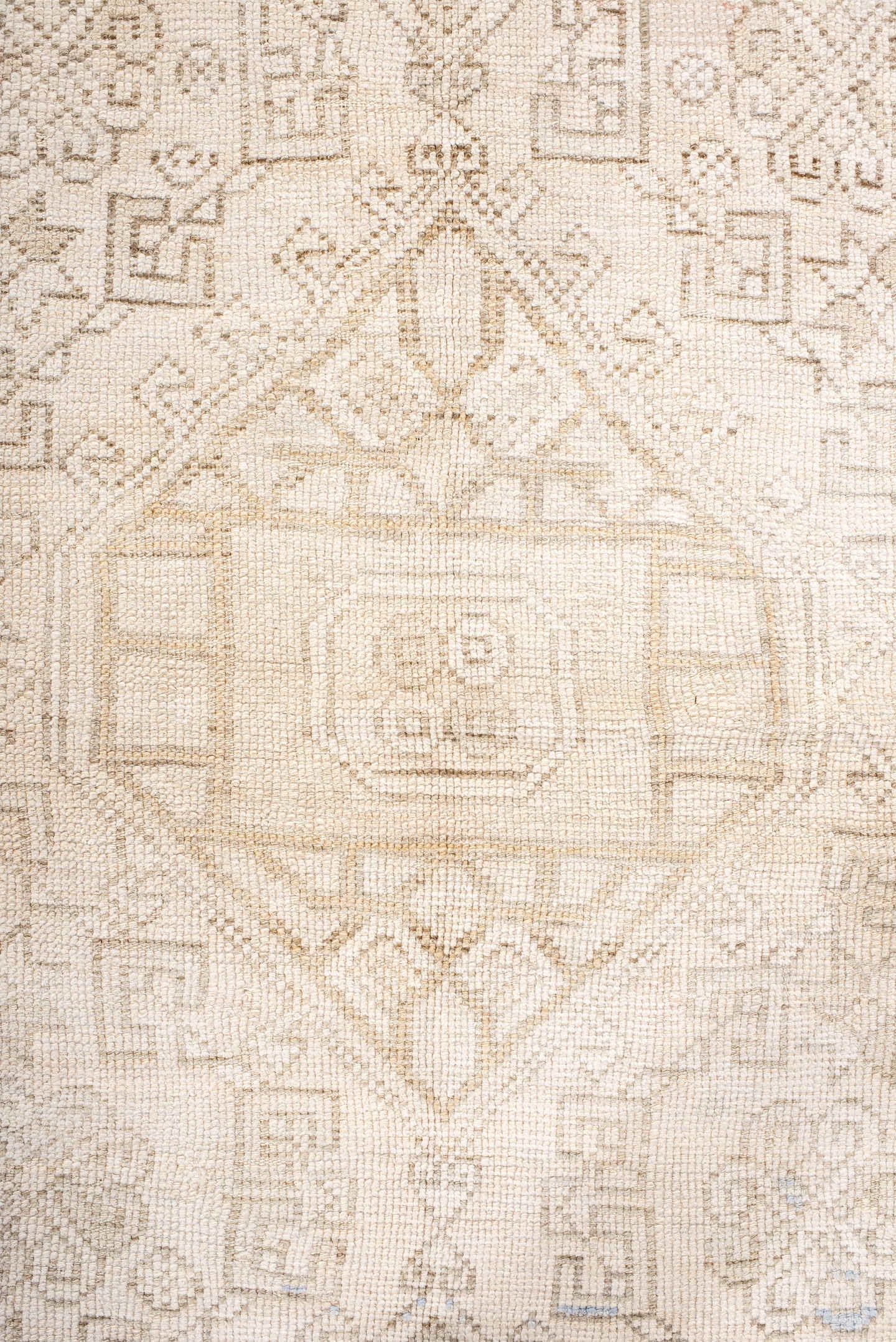 3' x 6' one-of-a-kind handmade antique Anatolian small size rug. Color palette: ivory, cream, taupe, beige, pale blue