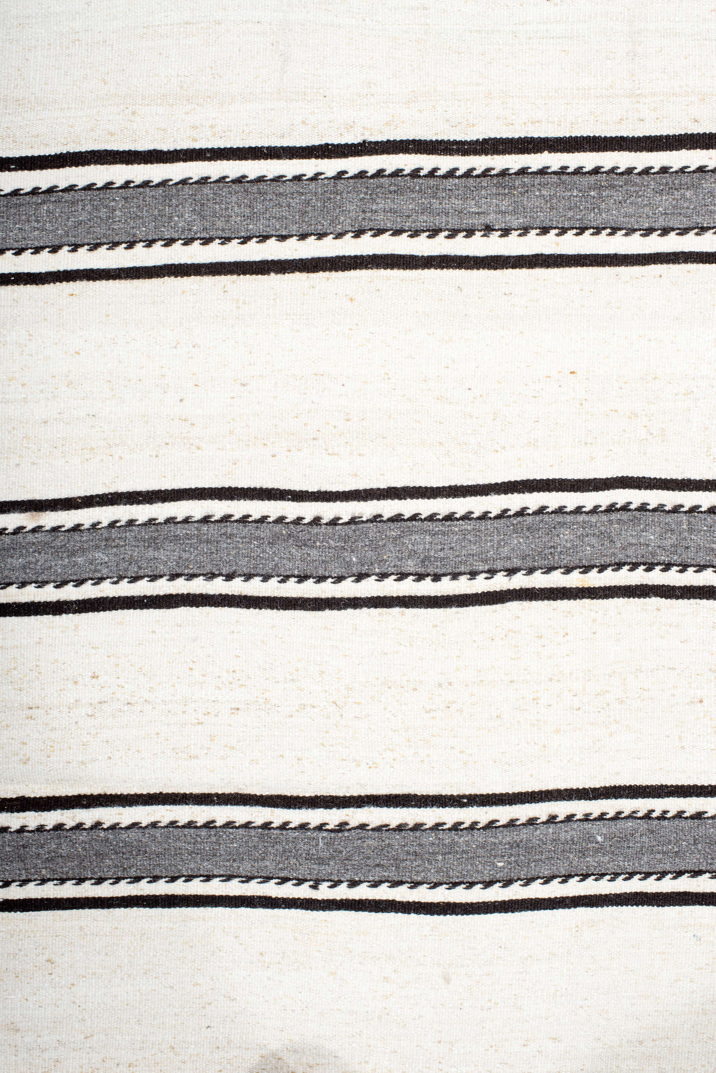 2' x 22' one-of-a-kind handmade antique Kilim runner rug. Color palette: ivory, charcoal, brown, gray, black