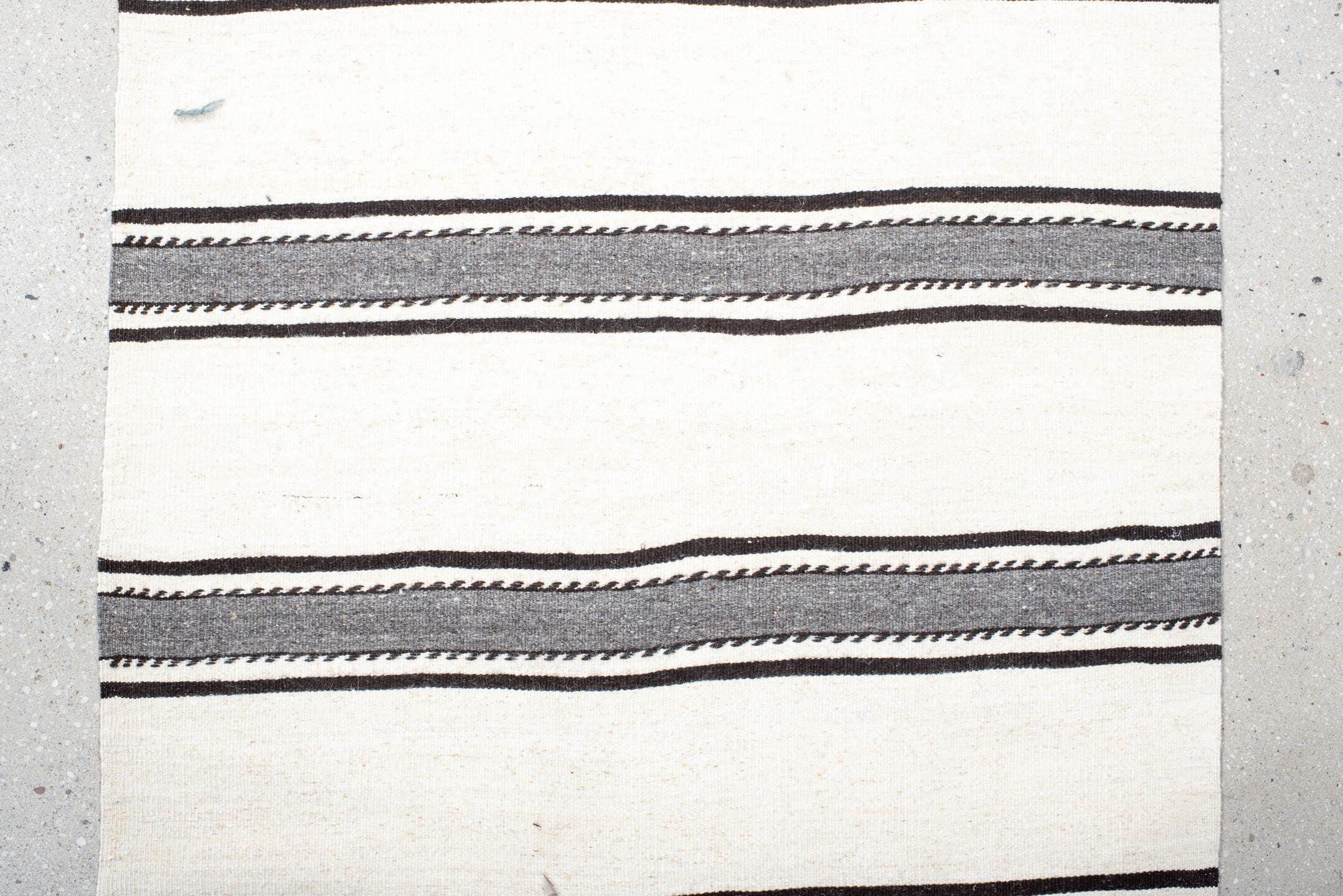 2' x 22' one-of-a-kind handmade antique Kilim runner rug. Color palette: ivory, charcoal, brown, gray, black