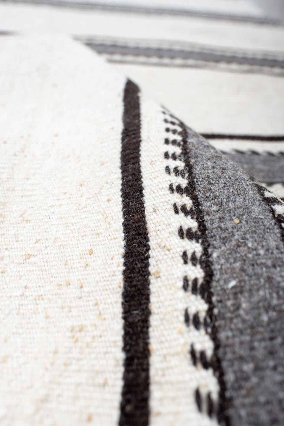 2' x 22' one-of-a-kind handmade antique Kilim runner rug. Color palette: ivory, charcoal, brown, gray, black