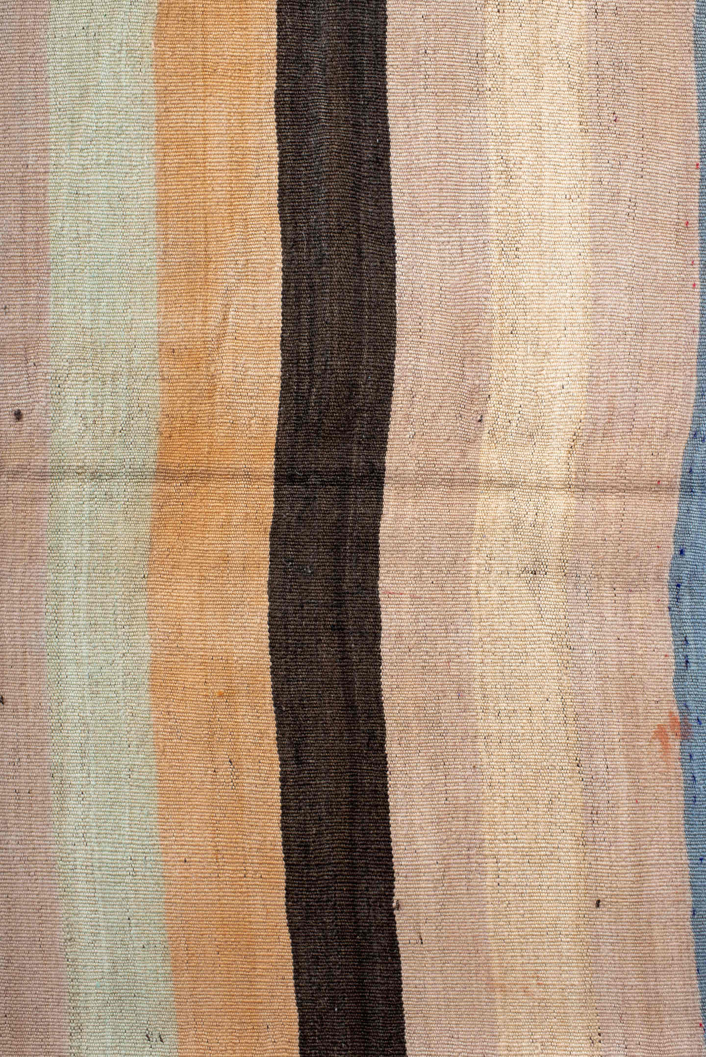 2' x 6' one-of-a-kind handmade vintage runner rug. Color palette: ivory, pale blue, peach, brown, cream, charcoal, lavender