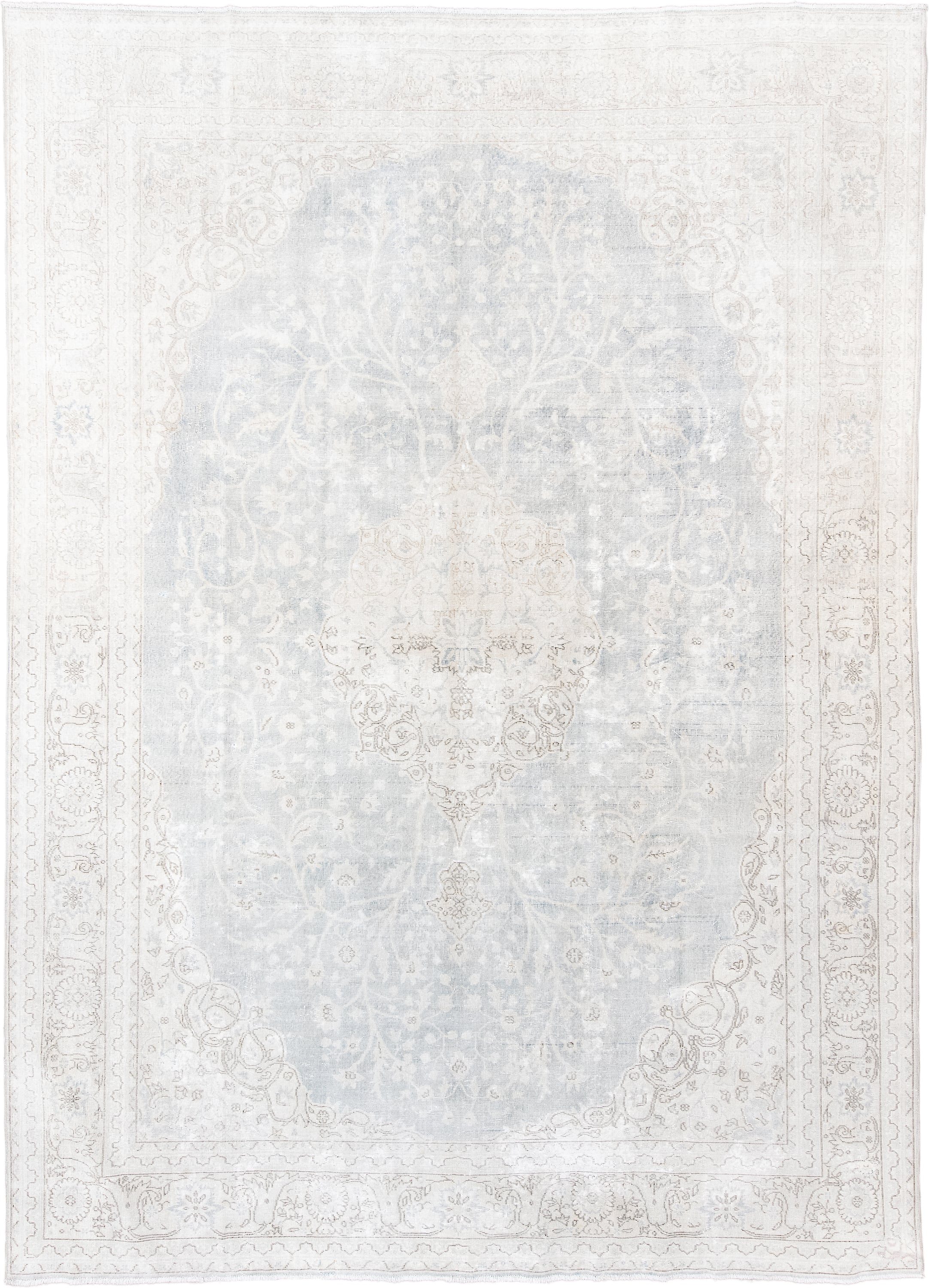 9' x 13' one-of-a-kind handmade antique Sparta large size rug. Color palette: ivory, pale blue, beige, cream, taupe