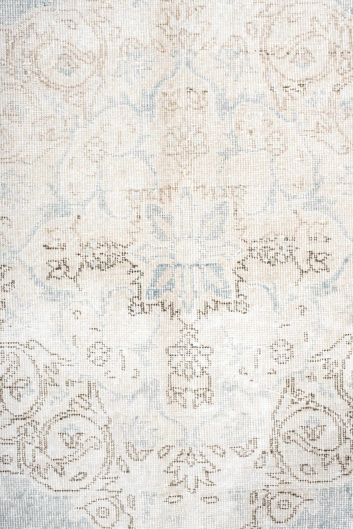 9' x 13' one-of-a-kind handmade antique Sparta large size rug. Color palette: ivory, pale blue, beige, cream, taupe