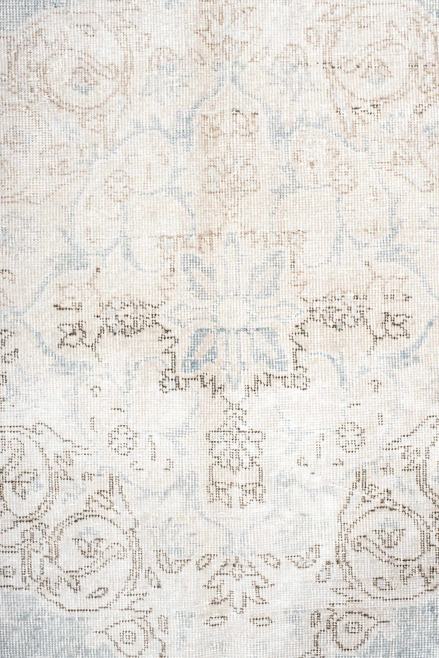 9' x 13' one-of-a-kind handmade antique Sparta large size rug. Color palette: ivory, pale blue, beige, cream, taupe