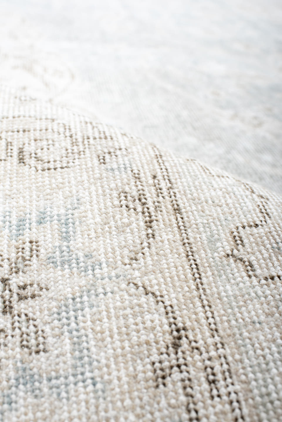 9' x 13' one-of-a-kind handmade antique Sparta large size rug. Color palette: ivory, pale blue, beige, cream, taupe