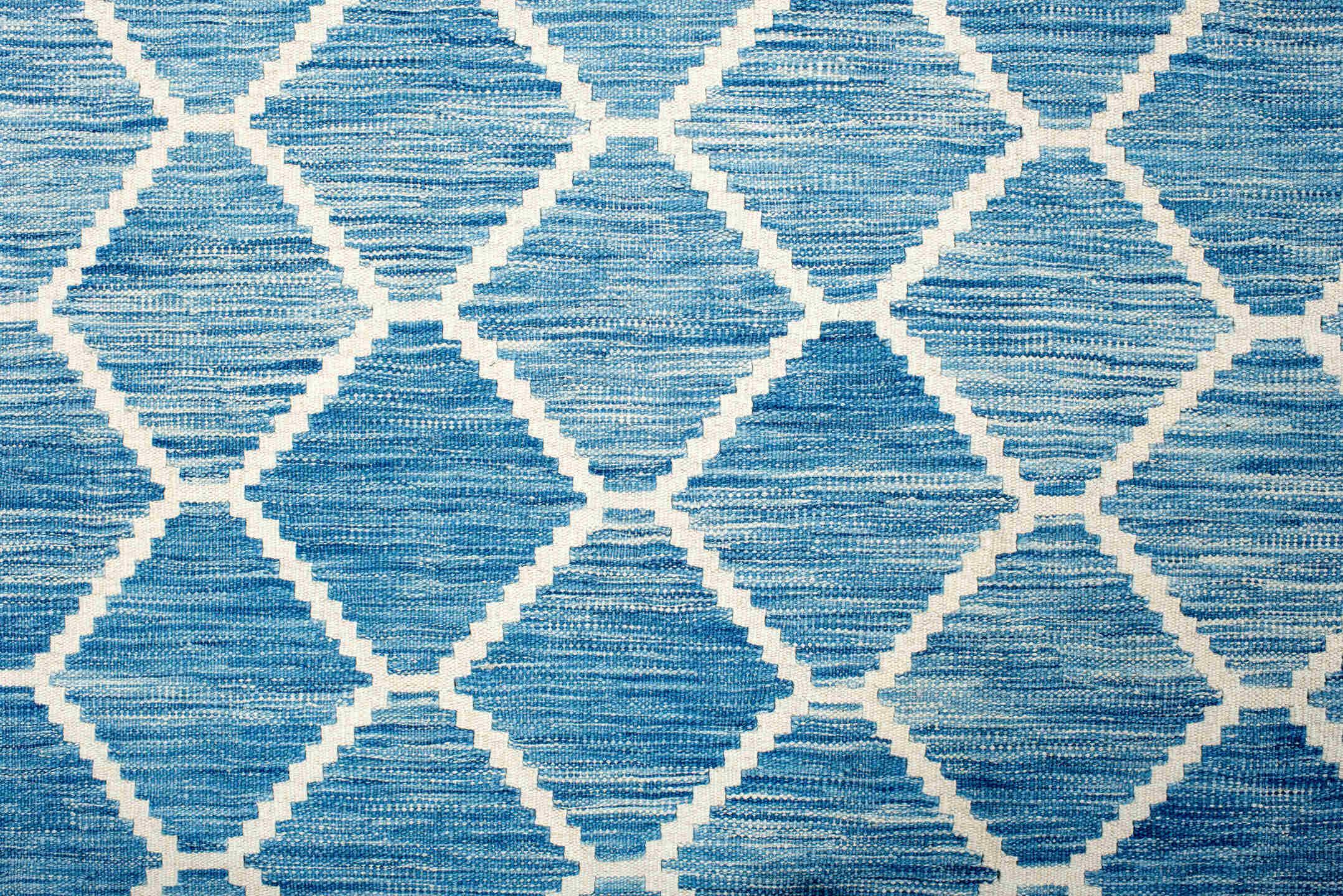 10' x 13' one-of-a-kind handmade vintage Kilim large size rug. Color palette: sky blue, ivory, aqua, light blue, teal