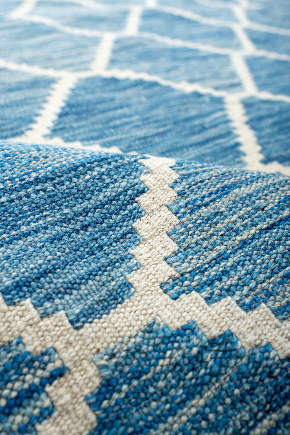 10' x 13' one-of-a-kind handmade vintage Kilim large size rug. Color palette: antiquewhite, blue, gray, honeydew, light blue