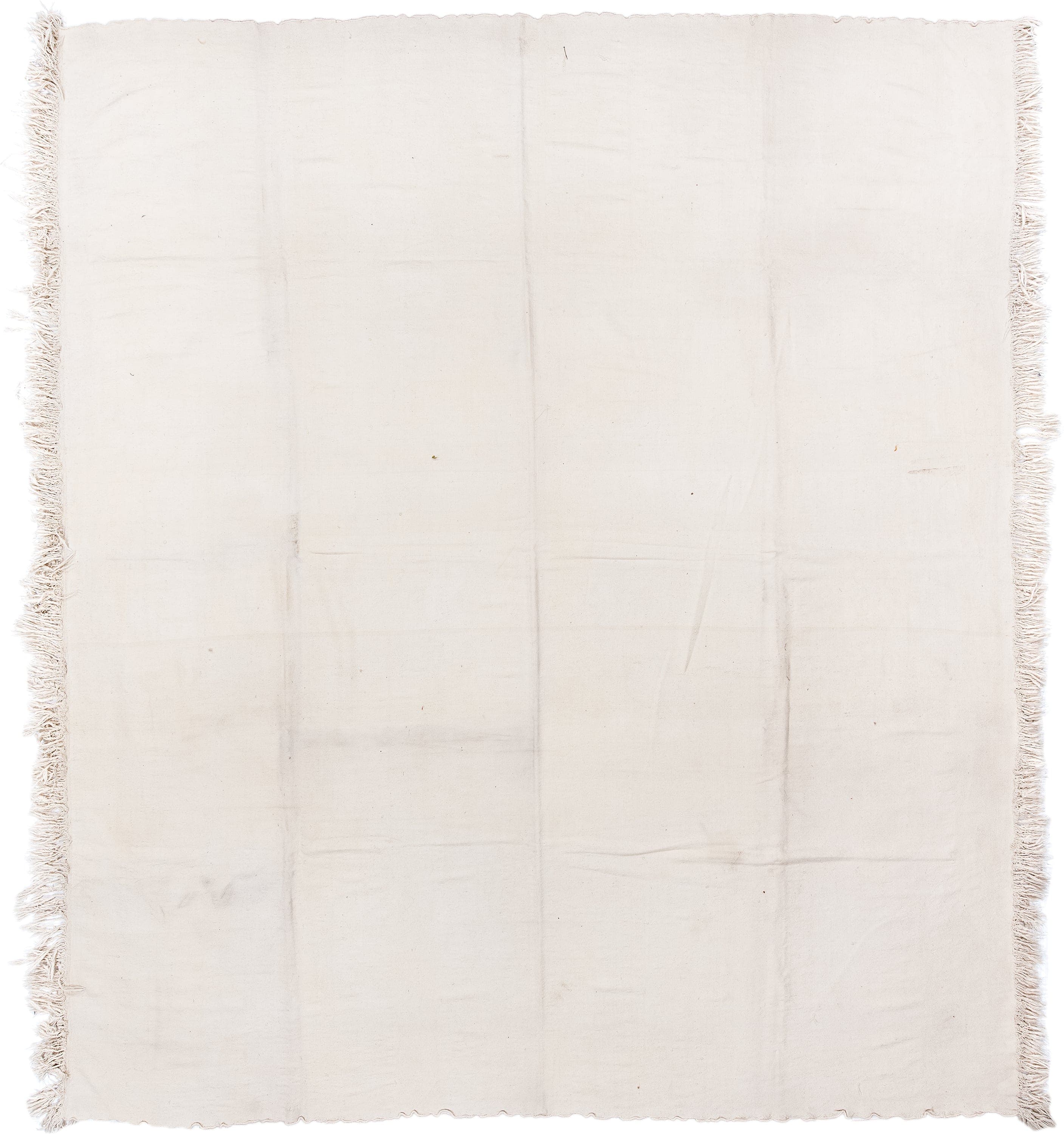 11' x 13' one-of-a-kind handmade vintage Kilim oversize rug. Color palette: ivory, cream, taupe, beige, gray