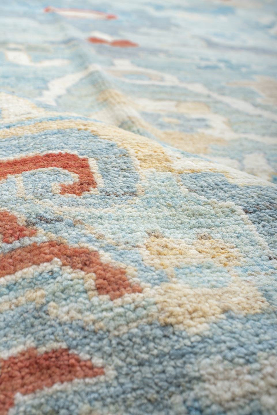 10' x 11' one-of-a-kind handmade vintage Sultanabad large size rug. Color palette: blue, brown, gray, light blue, light gray