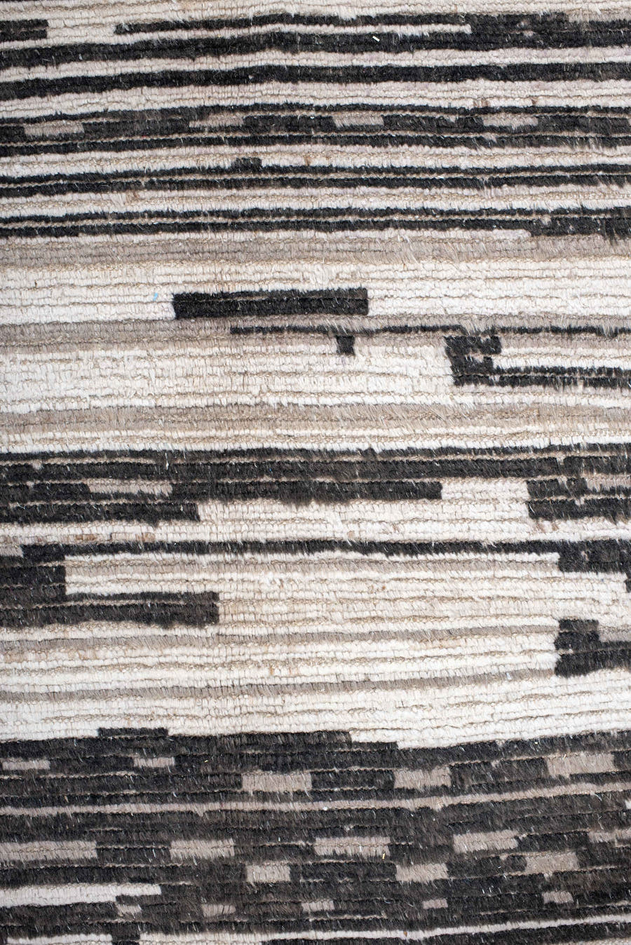 10' x 13' one-of-a-kind handmade vintage Tulu large size rug. Color palette: ivory, charcoal, gray, black, taupe, beige
