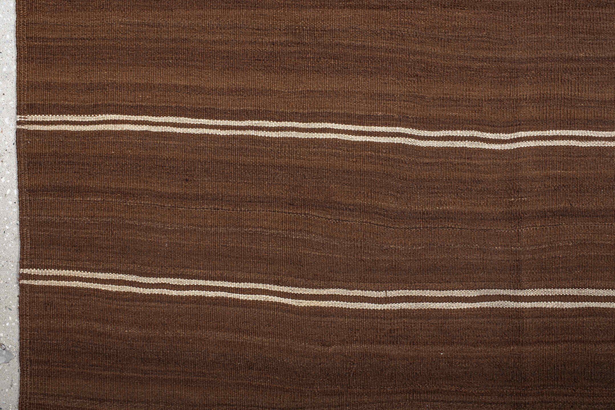 9' x 12' one-of-a-kind handmade vintage Kilim large size rug. Color palette: brown, taupe, camel, ivory, beige, gray