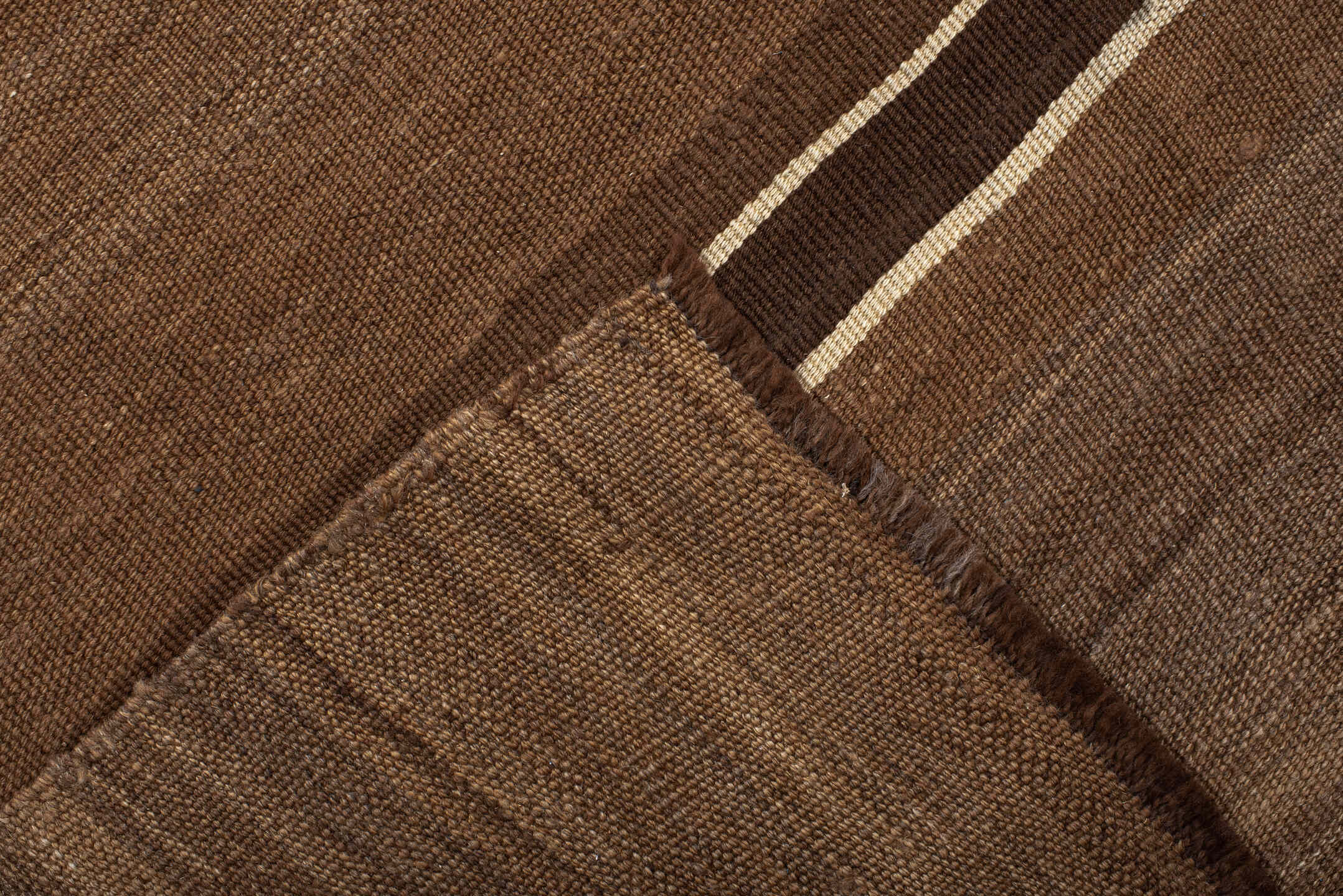 8' x 10' one-of-a-kind handmade vintage Kilim large size rug. Color palette: brown, taupe, ivory, camel, charcoal, beige