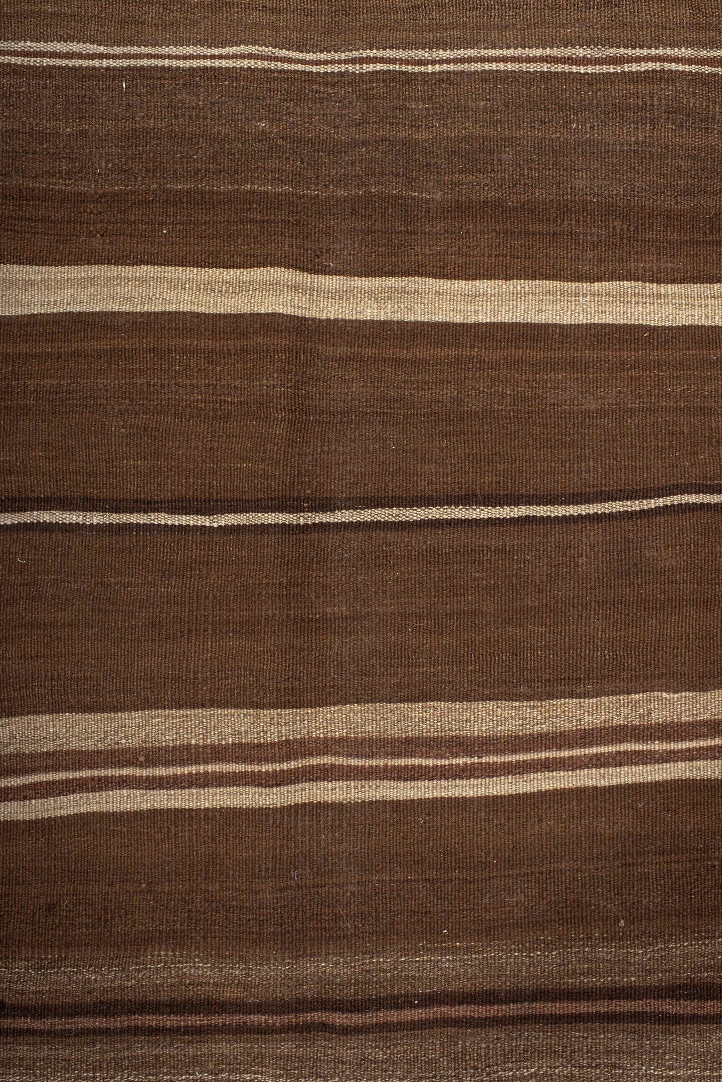 9' x 10' one-of-a-kind handmade vintage Kilim large size rug. Color palette: brown, taupe, camel, ivory, charcoal, beige
