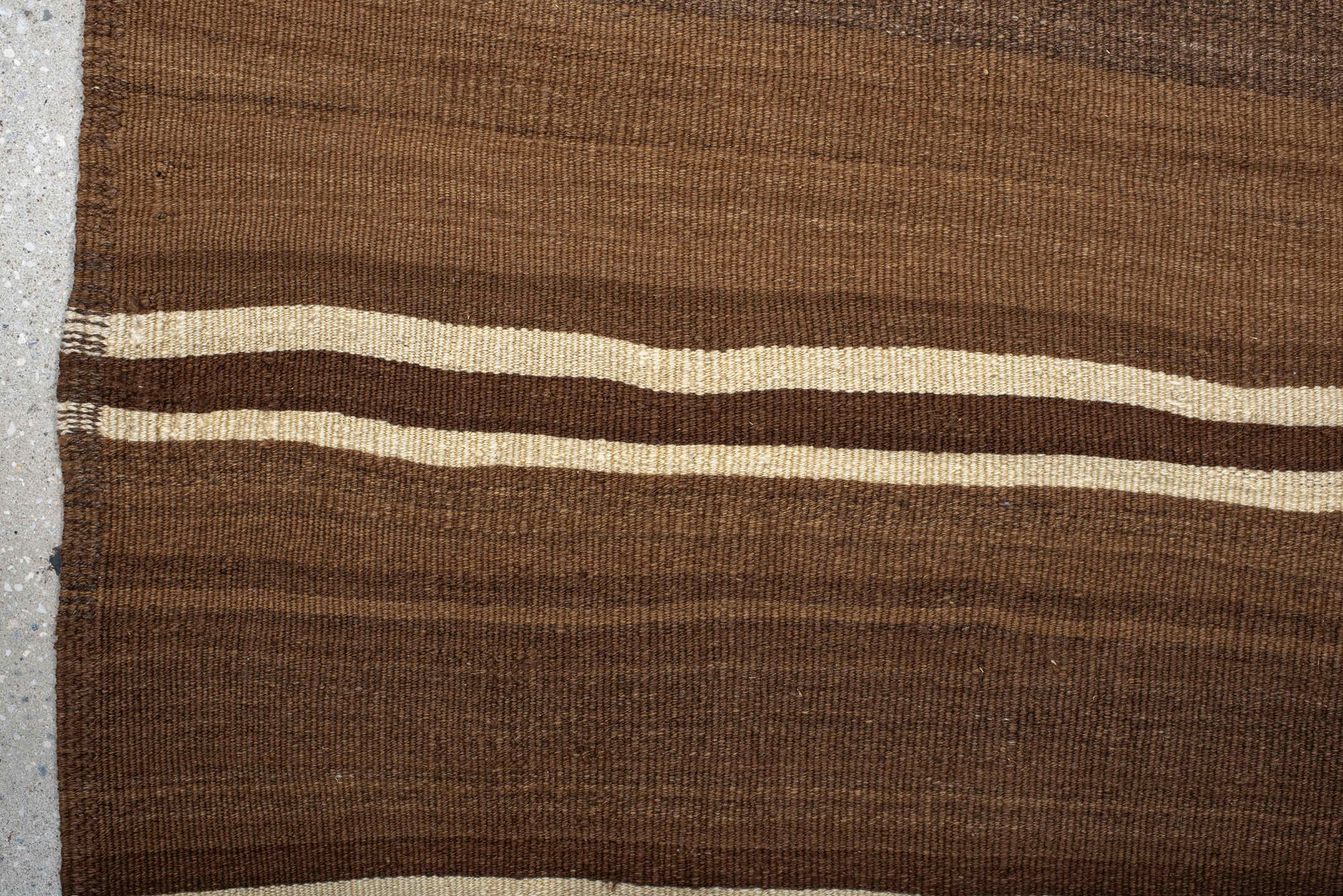 5' x 9' one-of-a-kind handmade vintage Kilim medium size rug. Color palette: brown, taupe, ivory, charcoal, camel, beige