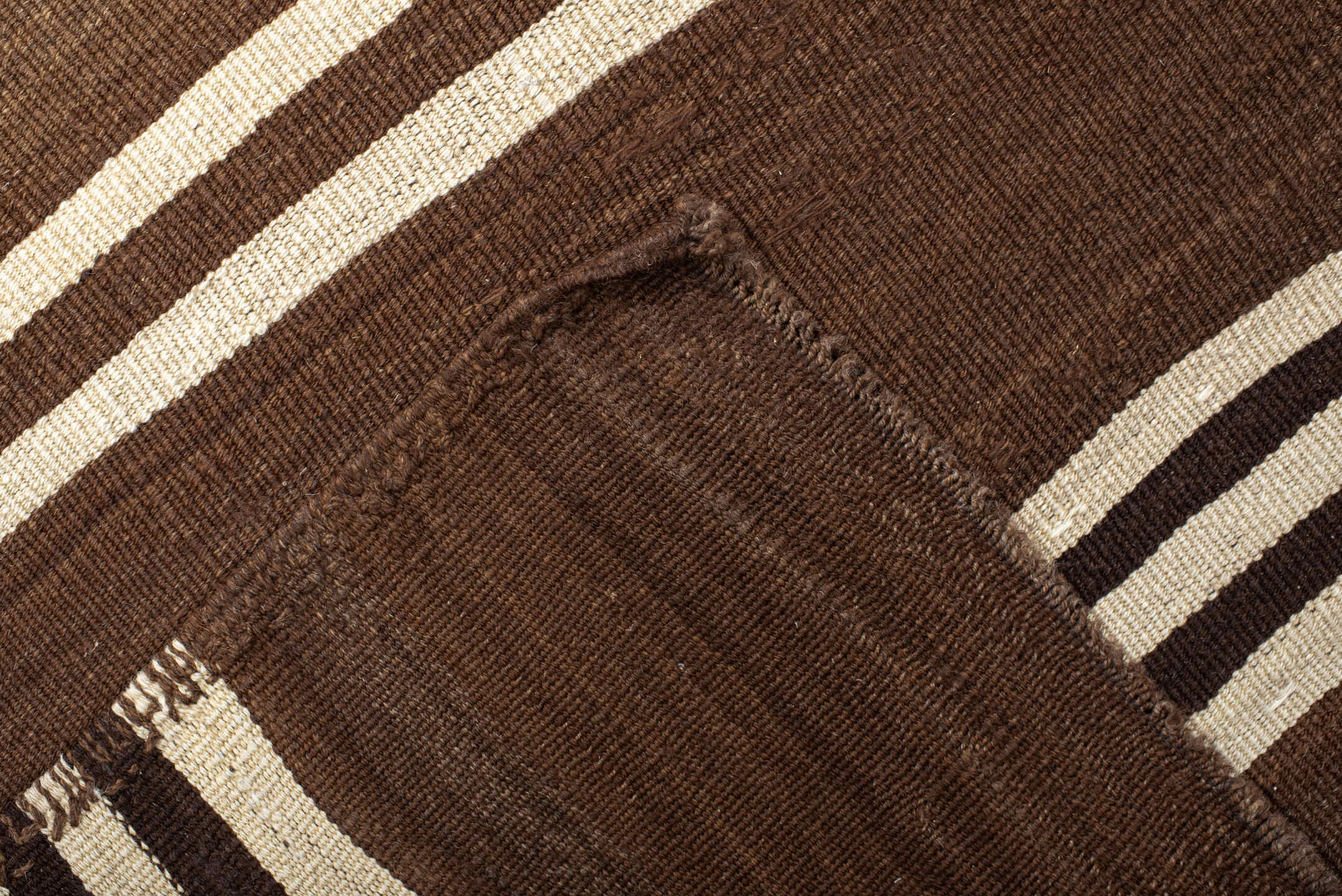 5' x 9' one-of-a-kind handmade vintage Kilim medium size rug. Color palette: brown, taupe, ivory, charcoal, camel, beige