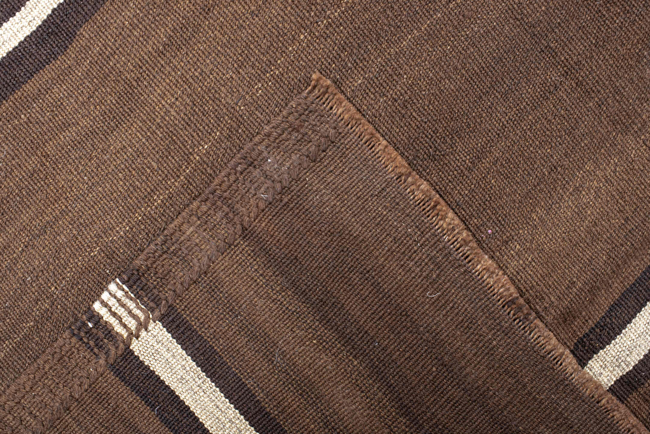6' x 12' one-of-a-kind handmade vintage Kilim large size rug. Color palette: brown, ivory, dark_brown, taupe, beige, gray
