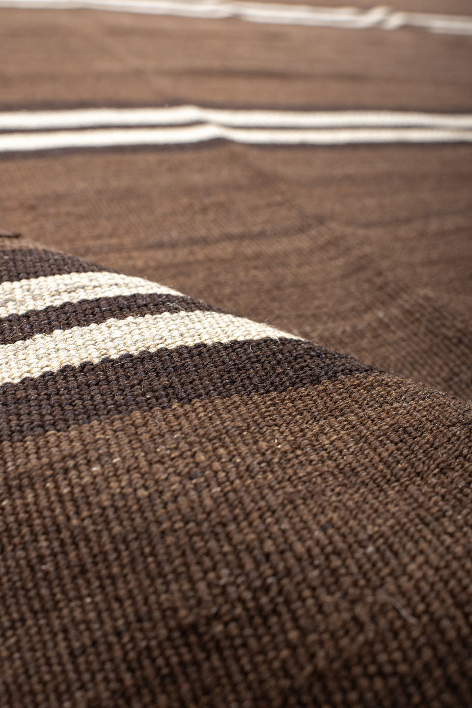 6' x 12' one-of-a-kind handmade vintage Kilim large size rug. Color palette: brown, ivory, dark_brown, taupe, beige, gray