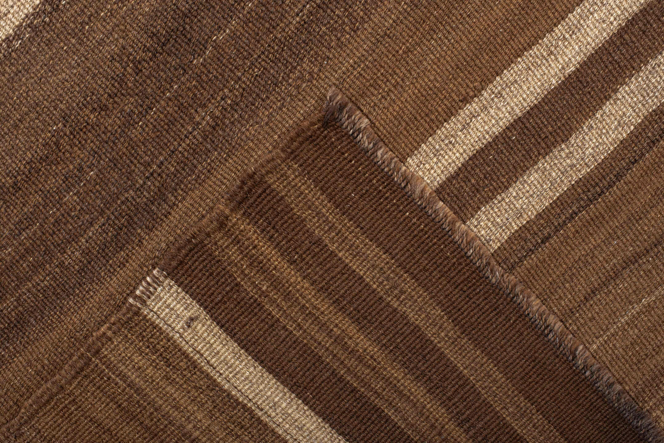 9' x 10' one-of-a-kind handmade vintage Kilim large size rug. Color palette: brown, taupe, camel, ivory, charcoal, beige