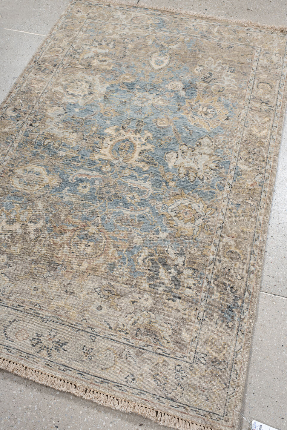 3' x 5' one-of-a-kind handmade vintage Heriz small size rug. Color palette: blue, dim gray, gainsboro, gray, light gray