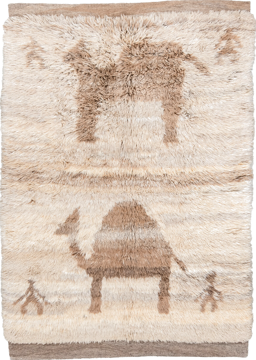 5' x 7' one-of-a-kind handmade vintage Moroccan rug. Color palette: antiquewhite, brown, gray, light gray, linen, off-white