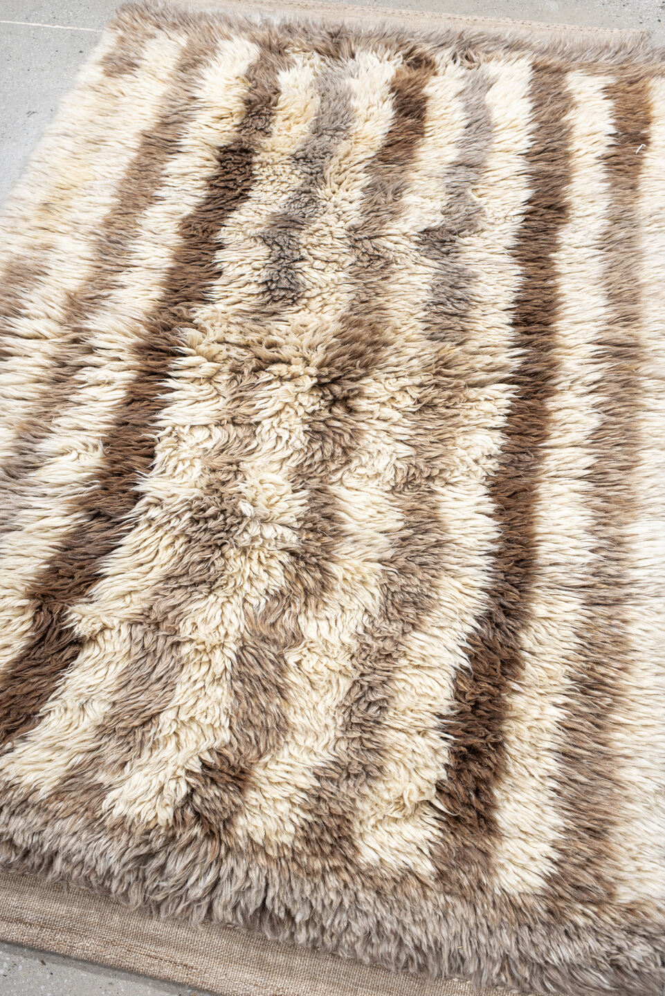 3' x 5' one-of-a-kind handmade vintage Moroccan small size rug. Color palette: ivory, taupe, brown, cream, greige, beige