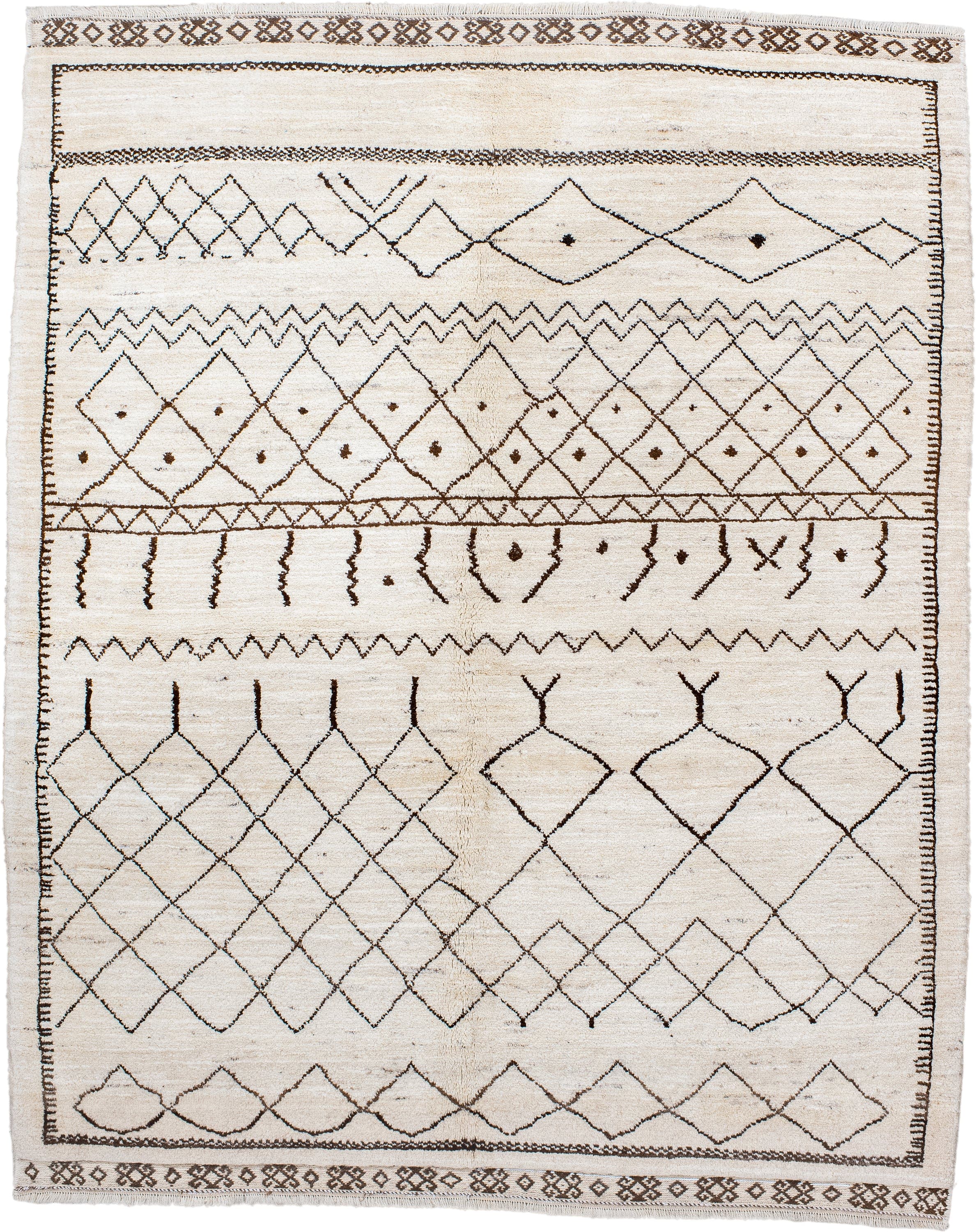 5' x 6' one-of-a-kind handmade vintage Moroccan rug. Color palette: ivory, brown, charcoal, taupe, gray, black, beige