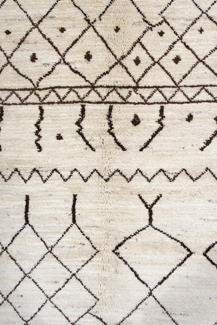 5' x 6' one-of-a-kind handmade vintage Moroccan rug. Color palette: ivory, brown, charcoal, taupe, gray, black, beige