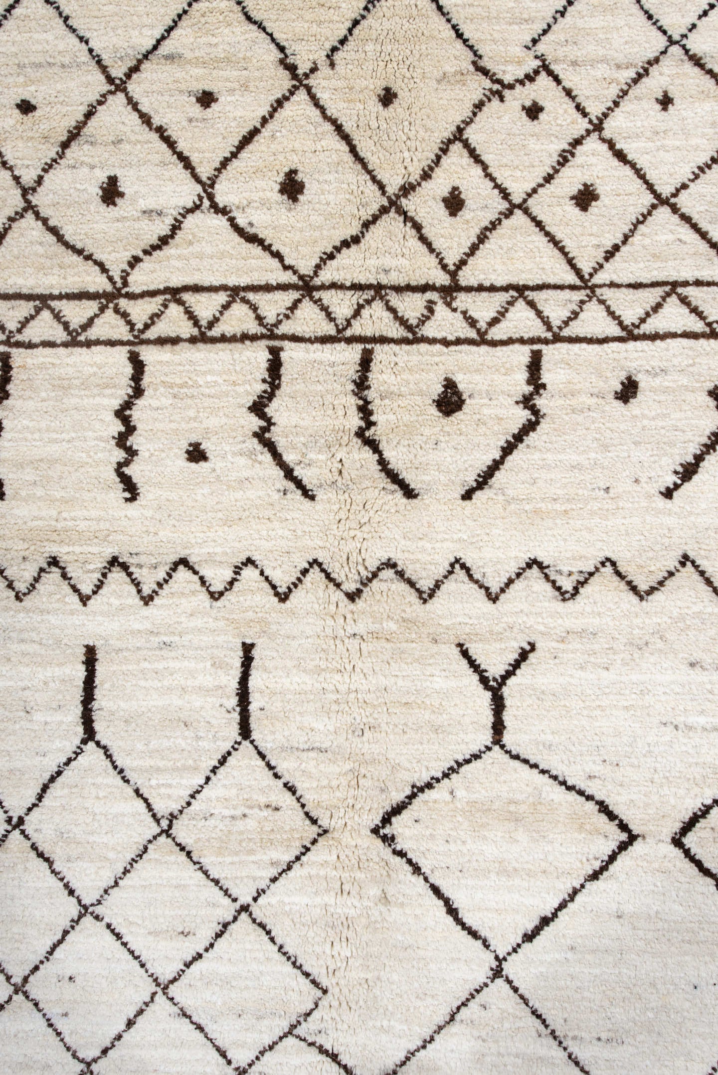5' x 6' one-of-a-kind handmade vintage Moroccan rug. Color palette: ivory, brown, charcoal, taupe, gray, black, beige