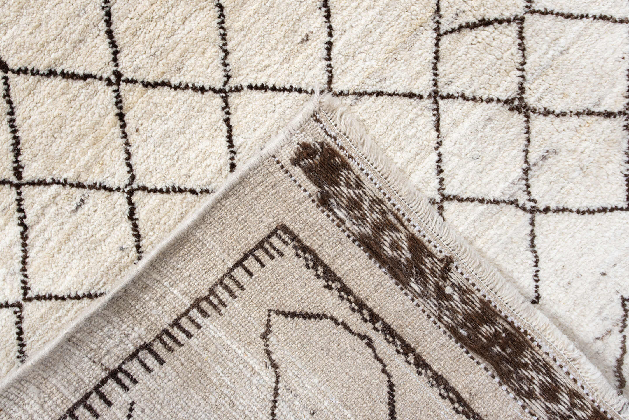 5' x 6' one-of-a-kind handmade vintage Moroccan rug. Color palette: ivory, brown, charcoal, taupe, gray, black, beige