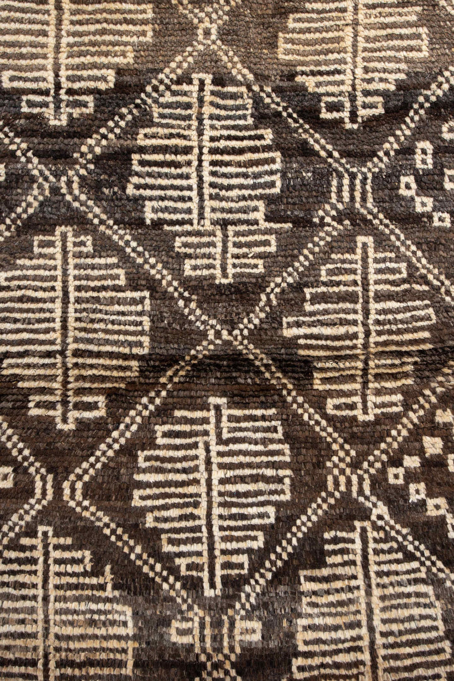 3' x 5' one-of-a-kind handmade vintage Moroccan small size rug. Color palette: brown, ivory, taupe, charcoal, beige, gray